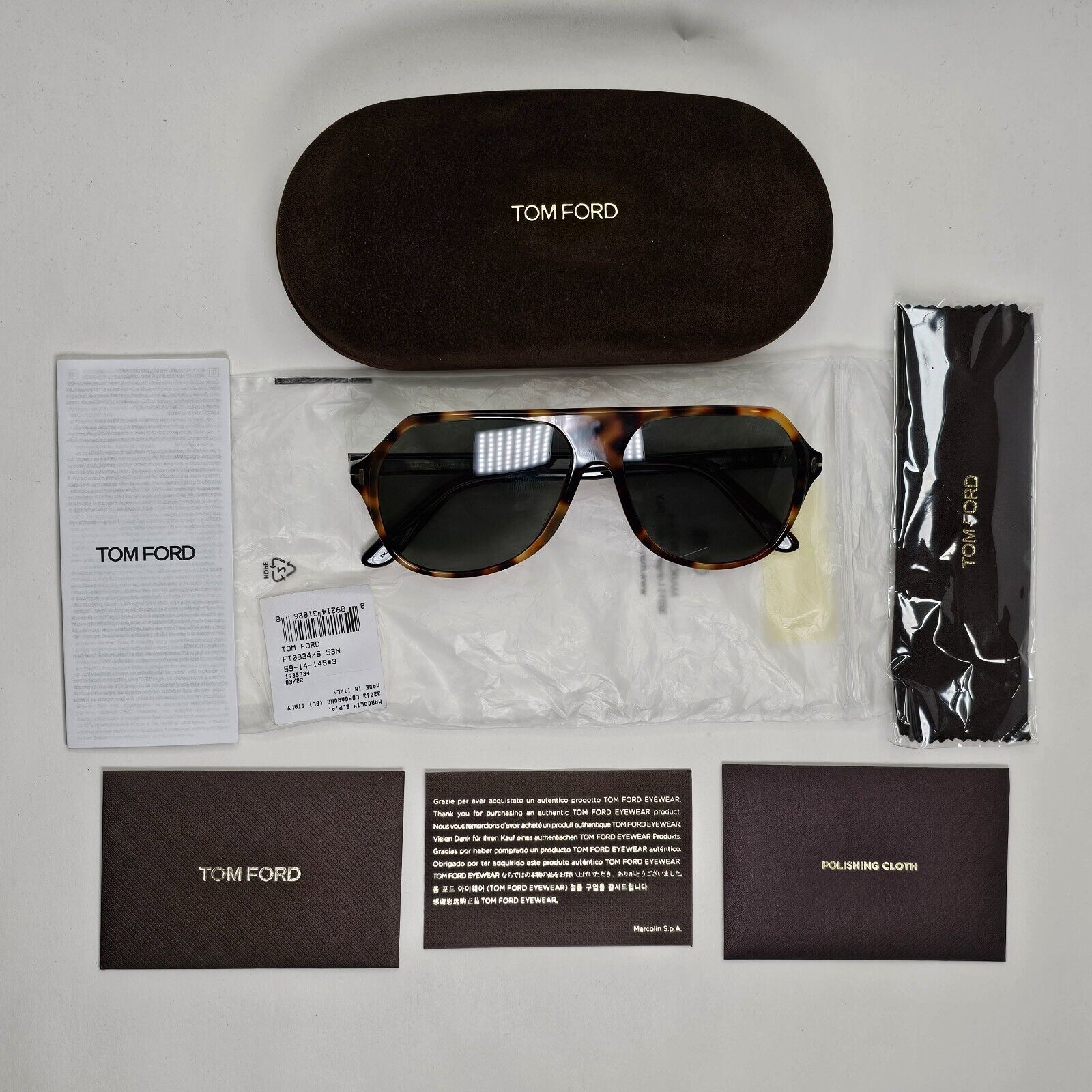 Tom Ford Sunglasses Hayes Brown Tortoiseshell Green Square FT0934 TF 934 53N