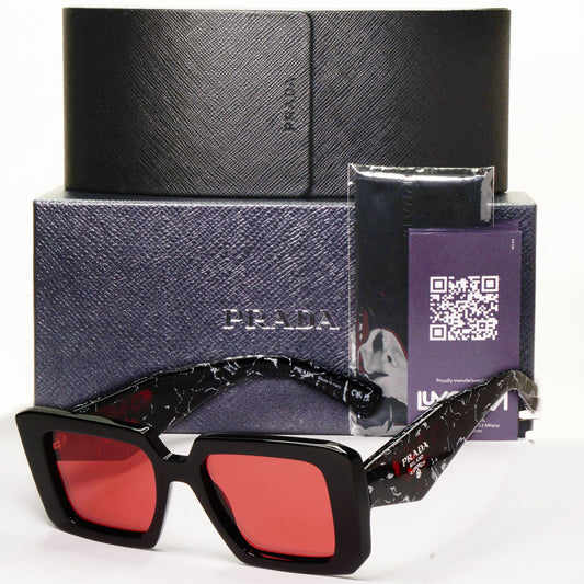 Prada Sunglasses Black Red Mirror Marble Square Triangle PR23YS SPR 23Y 1AB-06Q