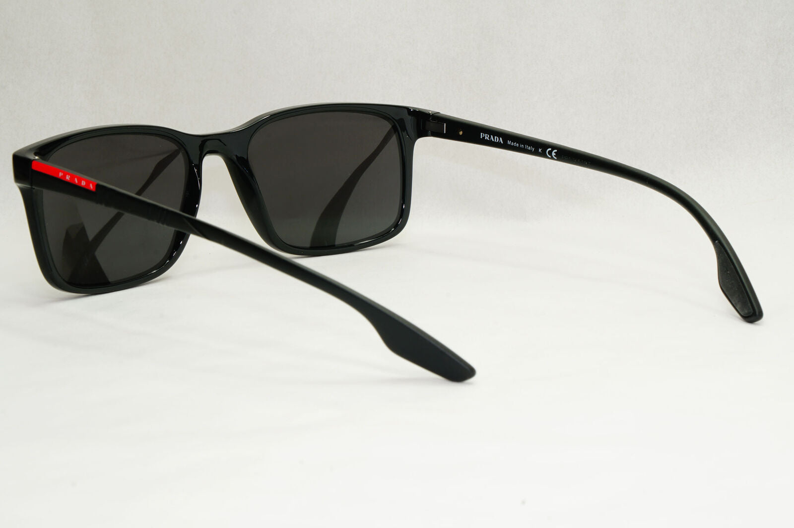 Prada Sunglasses Black Square Glossy Red Stripe PS01LV VPS 01L 1AB-1O1 54mm