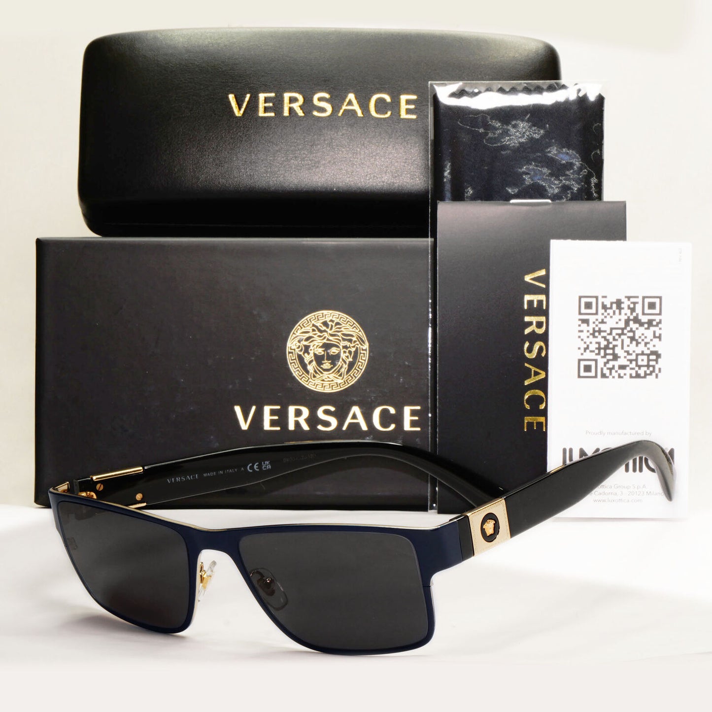 Versace Sunglasses Dark Blue Black Gold Square Metal Rectangle MOD VE 1274  55mm