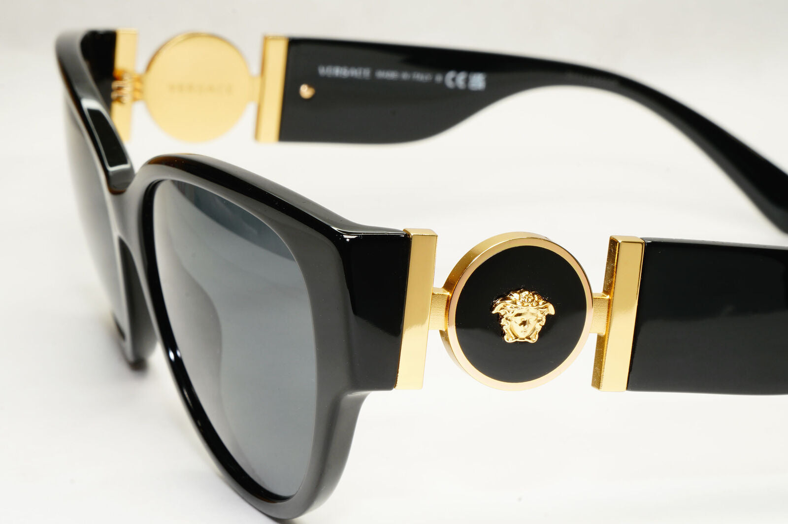 Versace Sunglasses Black Gold Medusa Full Rim Cat Eye Womens MOD VE 4368 GB1/87