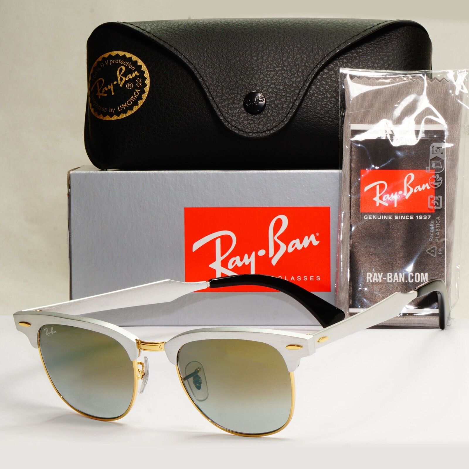 Ray-Ban Sunglasses Clubmaster Aluminum Green Mirror Gradient RB 3507 137/9J 51mm