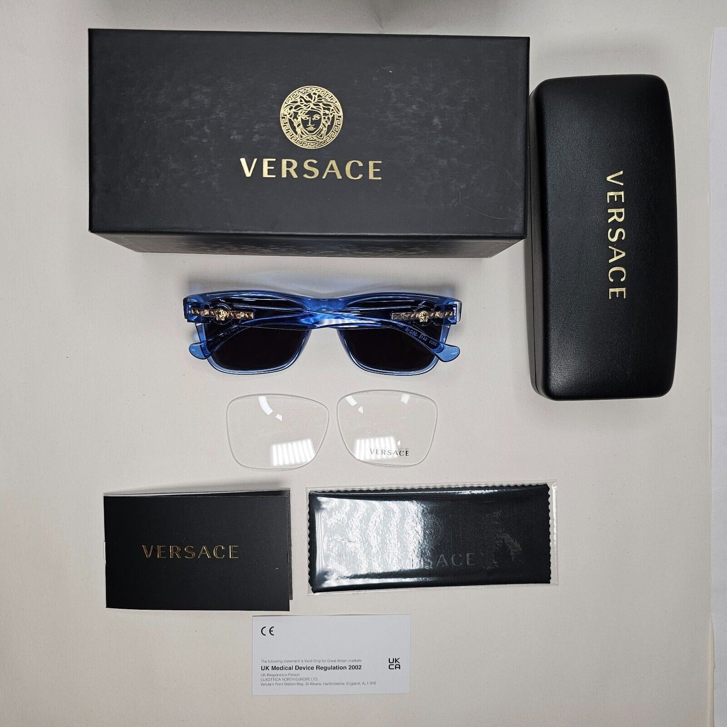 Versace Sunglasses Black Blue Transparent Gold Medusa Square MOD VE 3303 5415