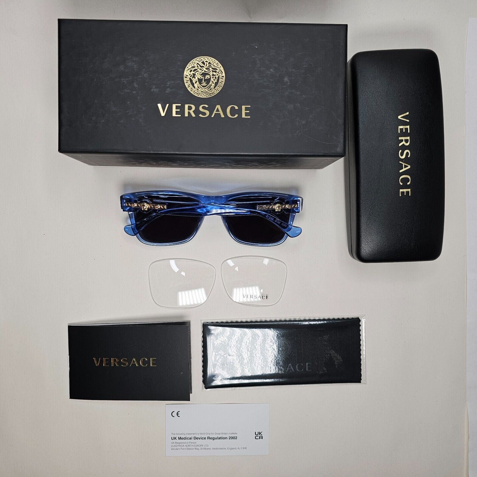 Versace Sunglasses Black Blue Transparent Gold Medusa Square MOD VE 3303 5415