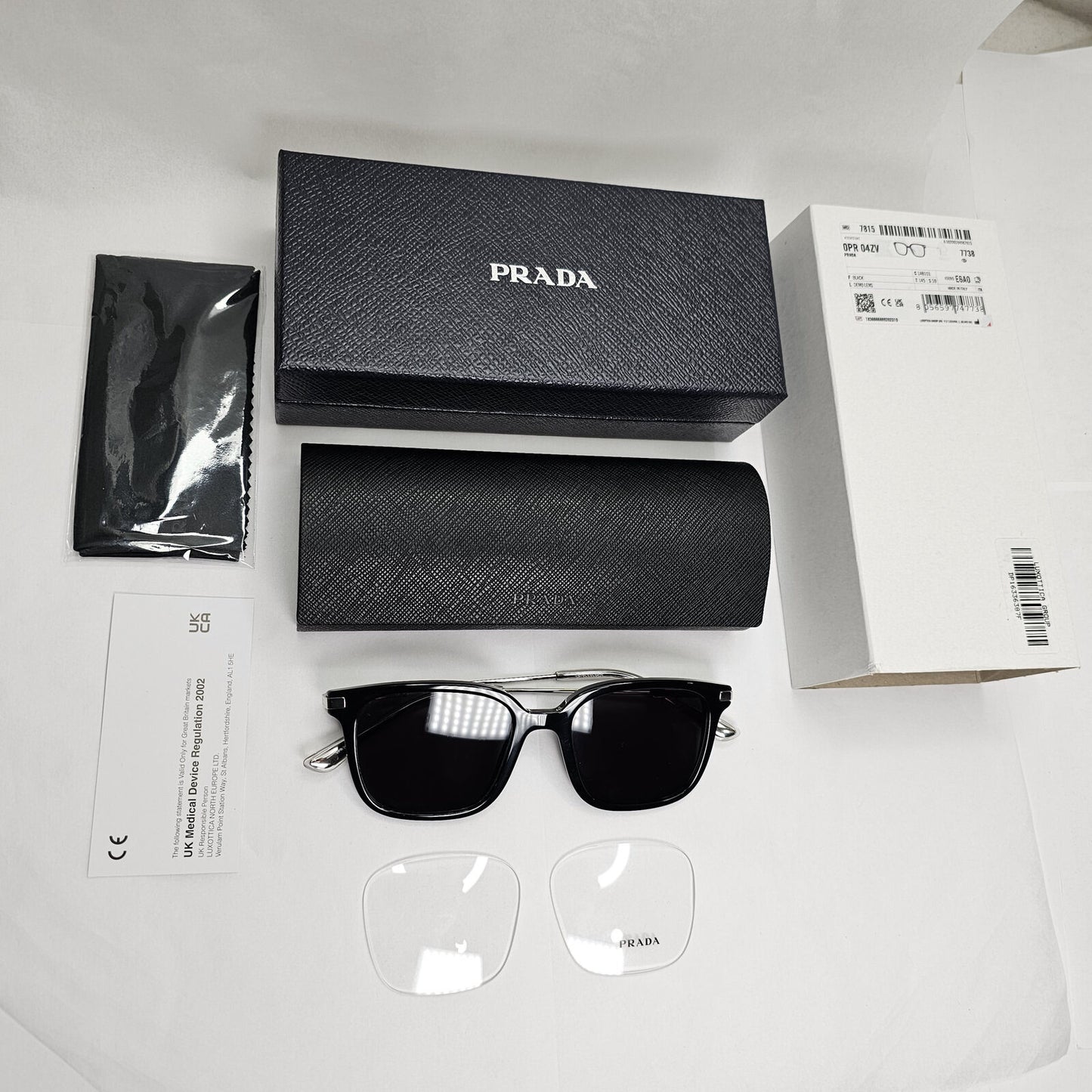 Prada Sunglasses Black Silver Square Glossy Fashion PR04ZV VPR 04Z 1AB-1O1 50mm