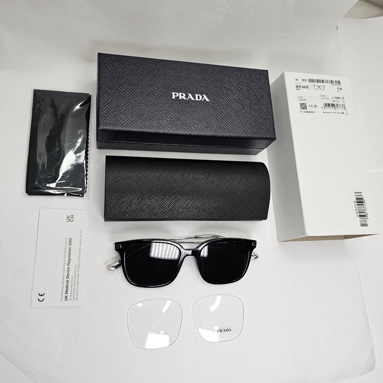 Prada Sunglasses Black Silver Square Glossy Fashion PR04ZV VPR 04Z 1AB-1O1 50mm