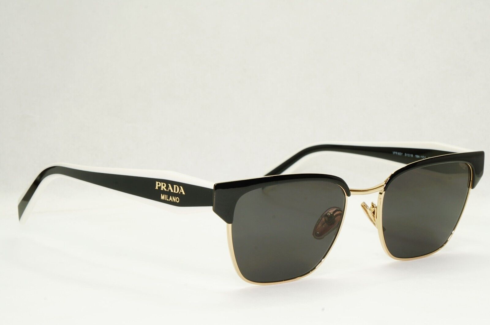 Prada Sunglasses Black Gold White Square Milano PR65YV VPR 65Y 18A-1O1 51mm