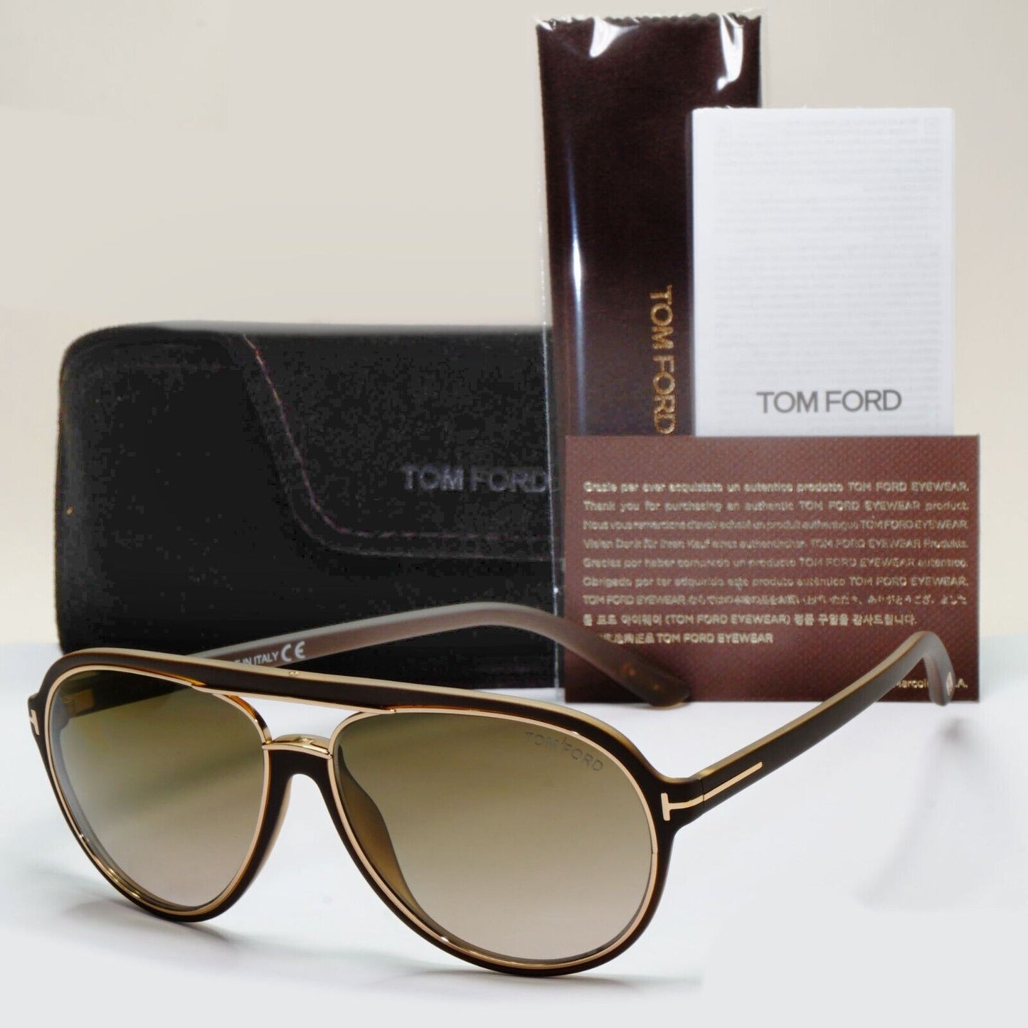Tom Ford Sunglasses Sergio Brown Gold Pilot Gradient FT0379 TF 379 50K 60mm