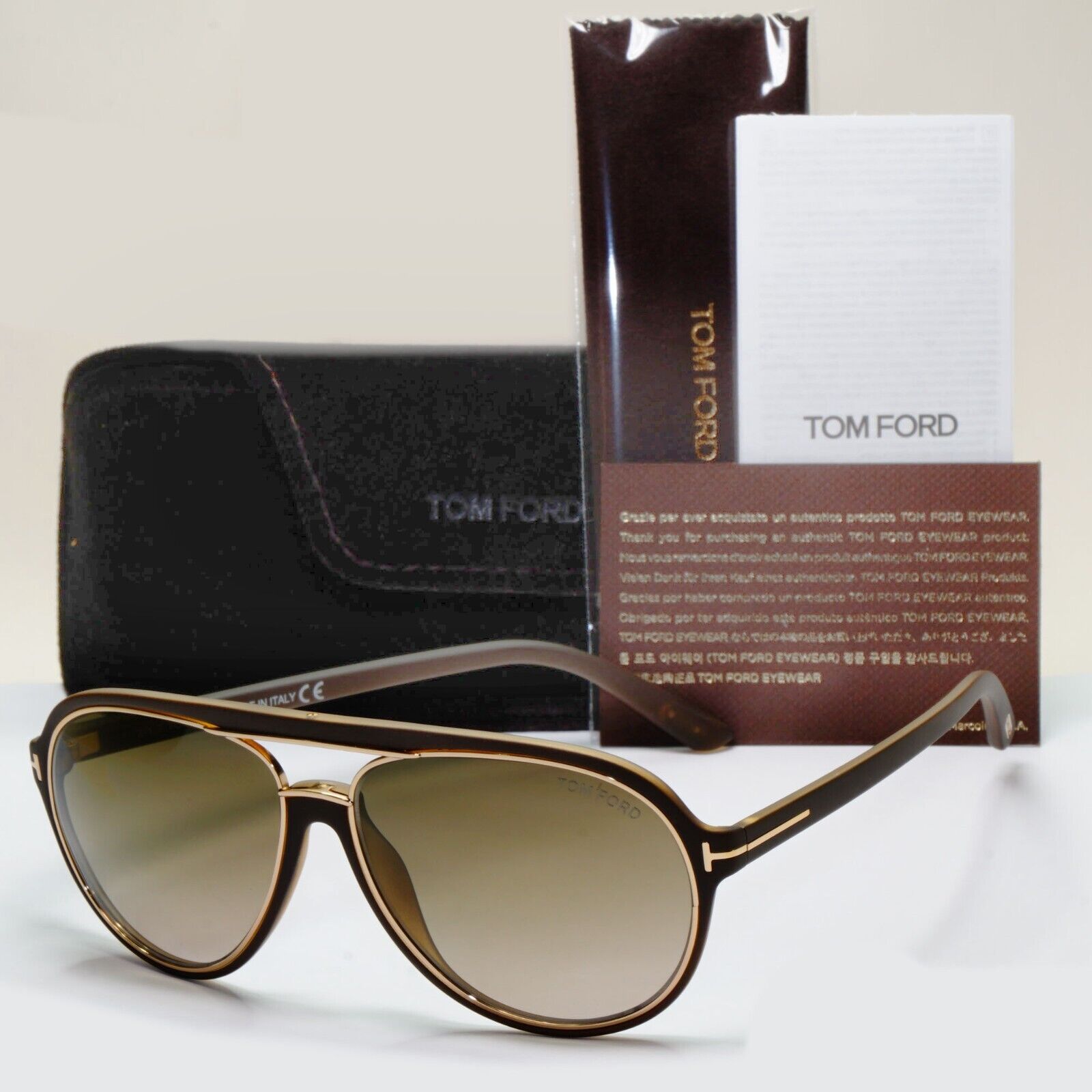 Tom Ford Sunglasses Sergio Brown Gold Pilot Gradient FT0379 TF 379 50K 60mm