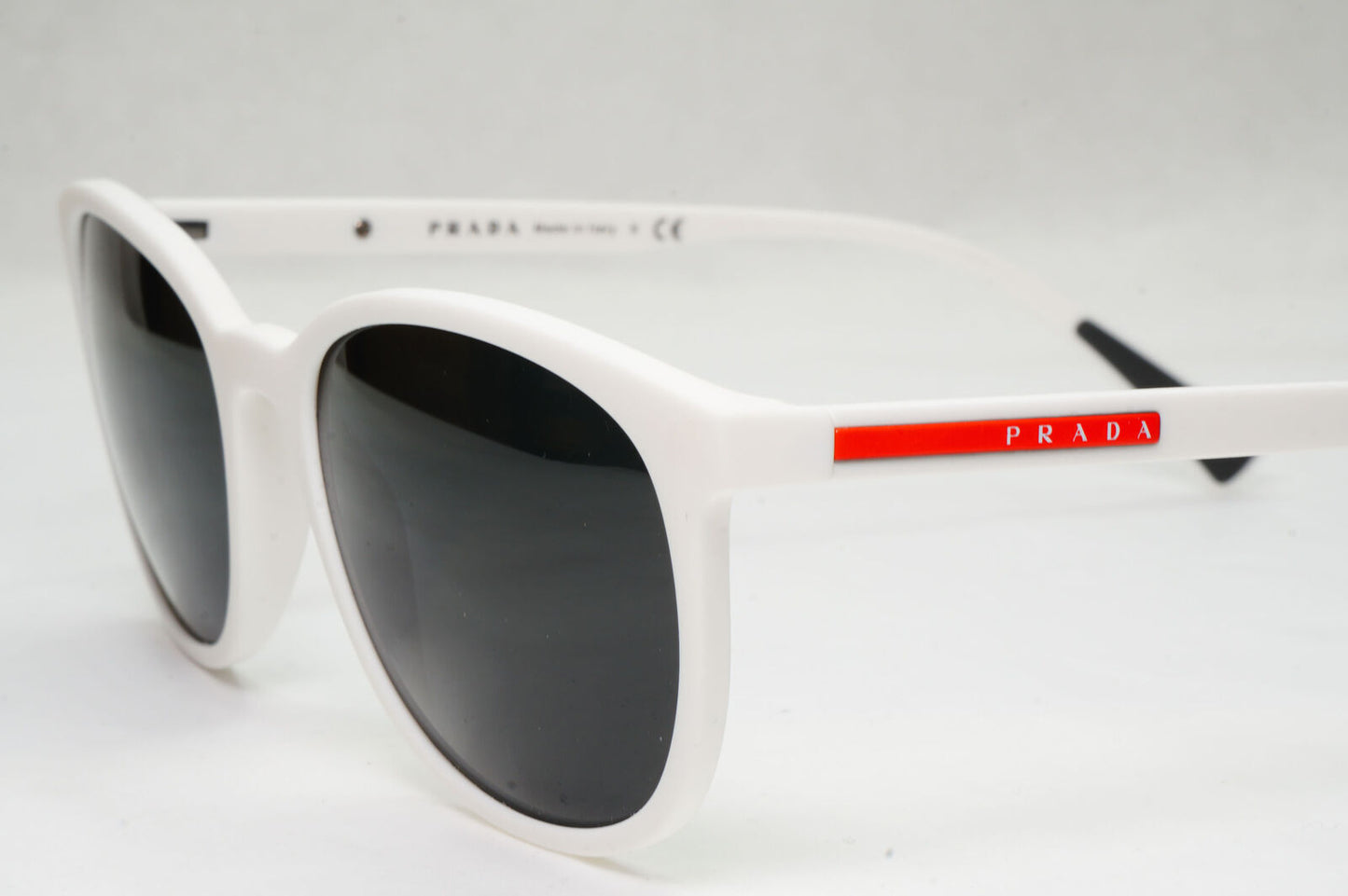 Prada Sunglasses White Black Square Red Stripe PS07LV VPS 07L TWK-1O1 53mm