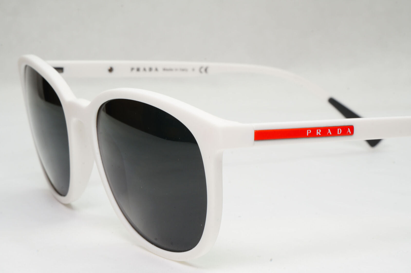 Prada Sunglasses White Black Square Red Stripe PS07LV VPS 07L TWK-1O1 53mm