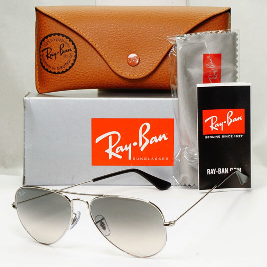 Ray-Ban Sunglasses Silver Gradient Grey Metal Small RB 3025 Aviator 003/32 55mm