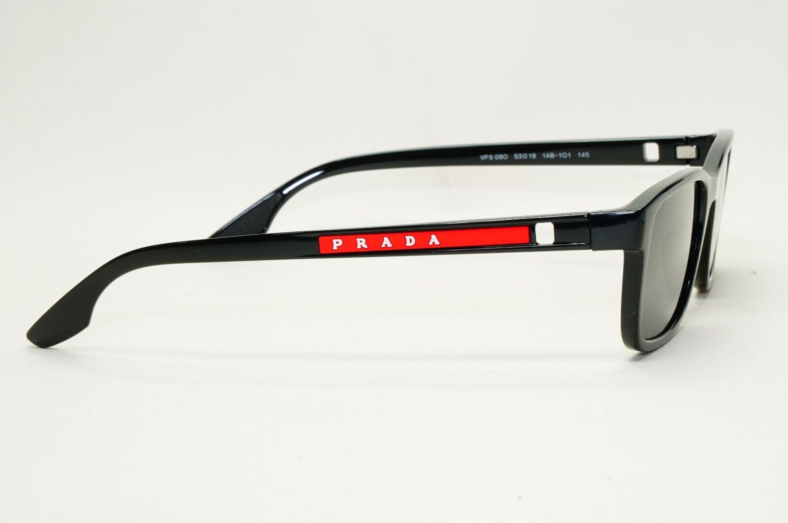 Prada Sunglasses Black Glossy Square Red Linea Rossa PS09OV VPS 09O 1AB-1O1 53mm