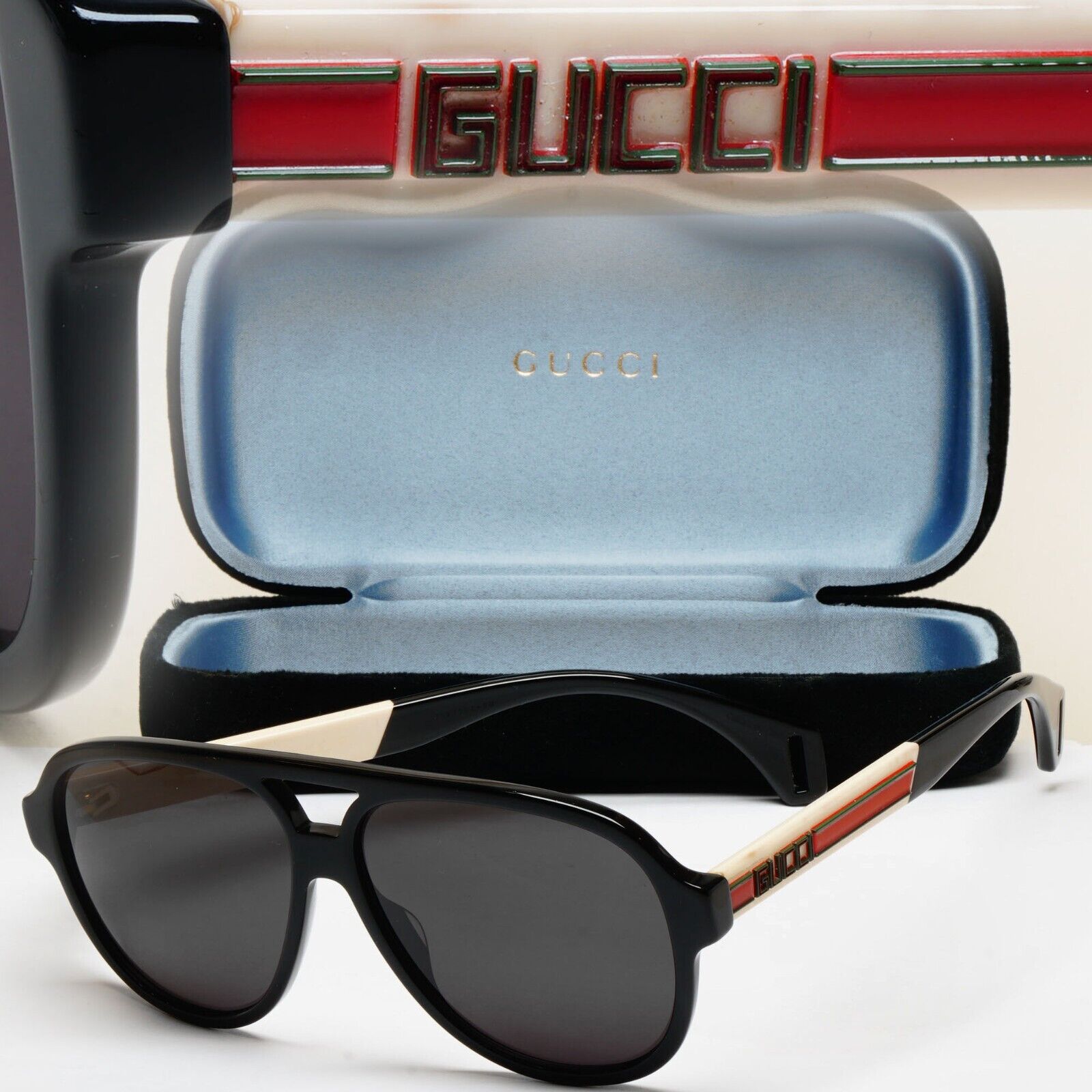 Gucci Sunglasses 2019 Black Pilot Red Green Letters GG0463S 002 58mm 280125