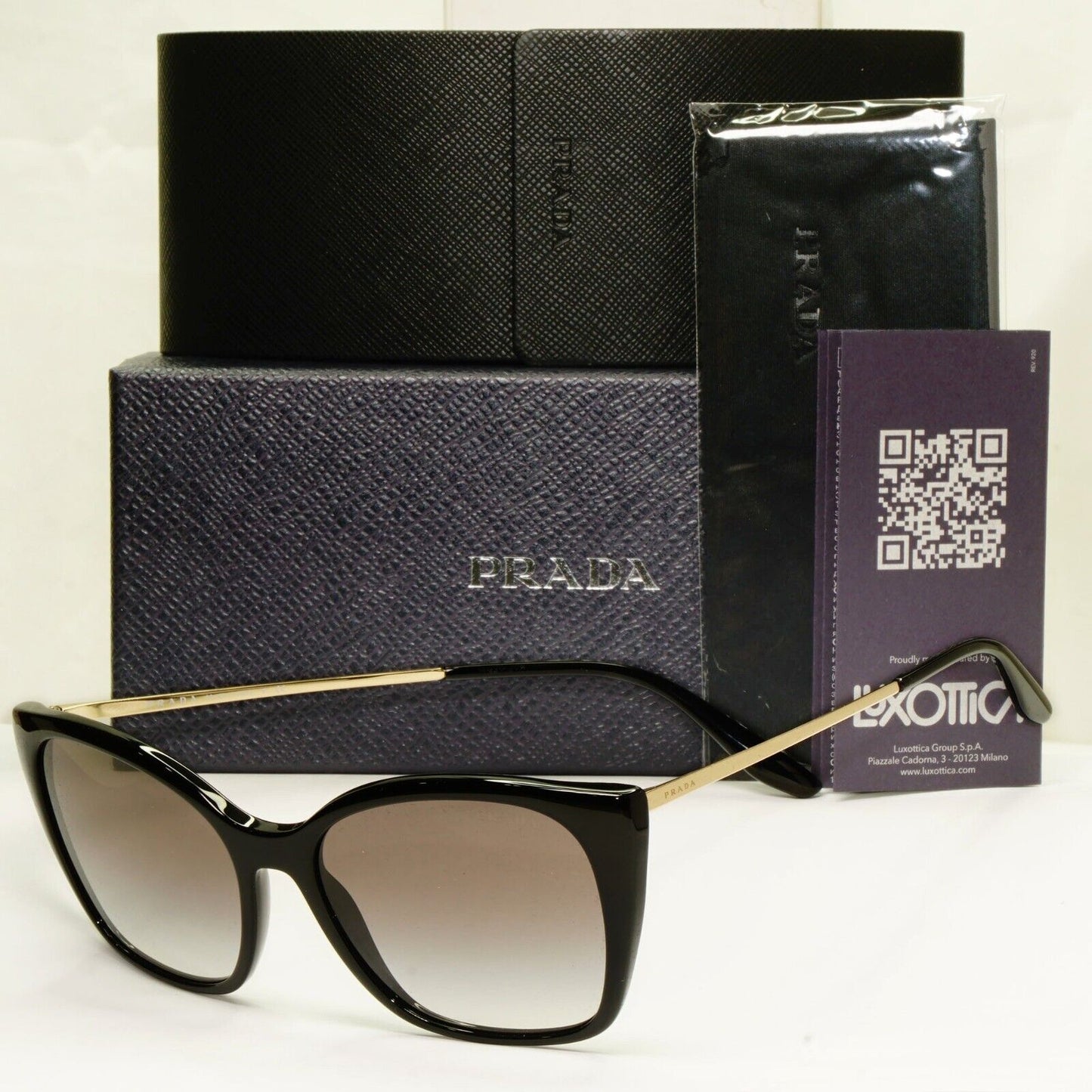 Prada Gold Black Sunglasses Smoke Grey Gradient Square SPR 12X 1AB-0A7 PR12XS A