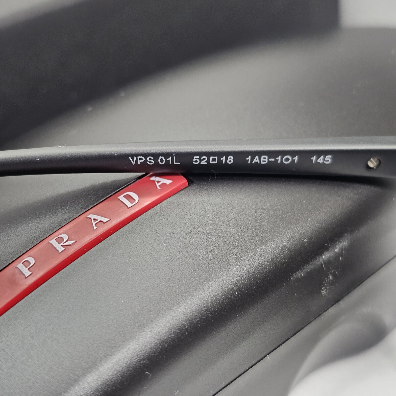 Prada Sunglasses Black Glossy Square Red Stripe PS01LV VPS 01L 1AB-1O1 52mm