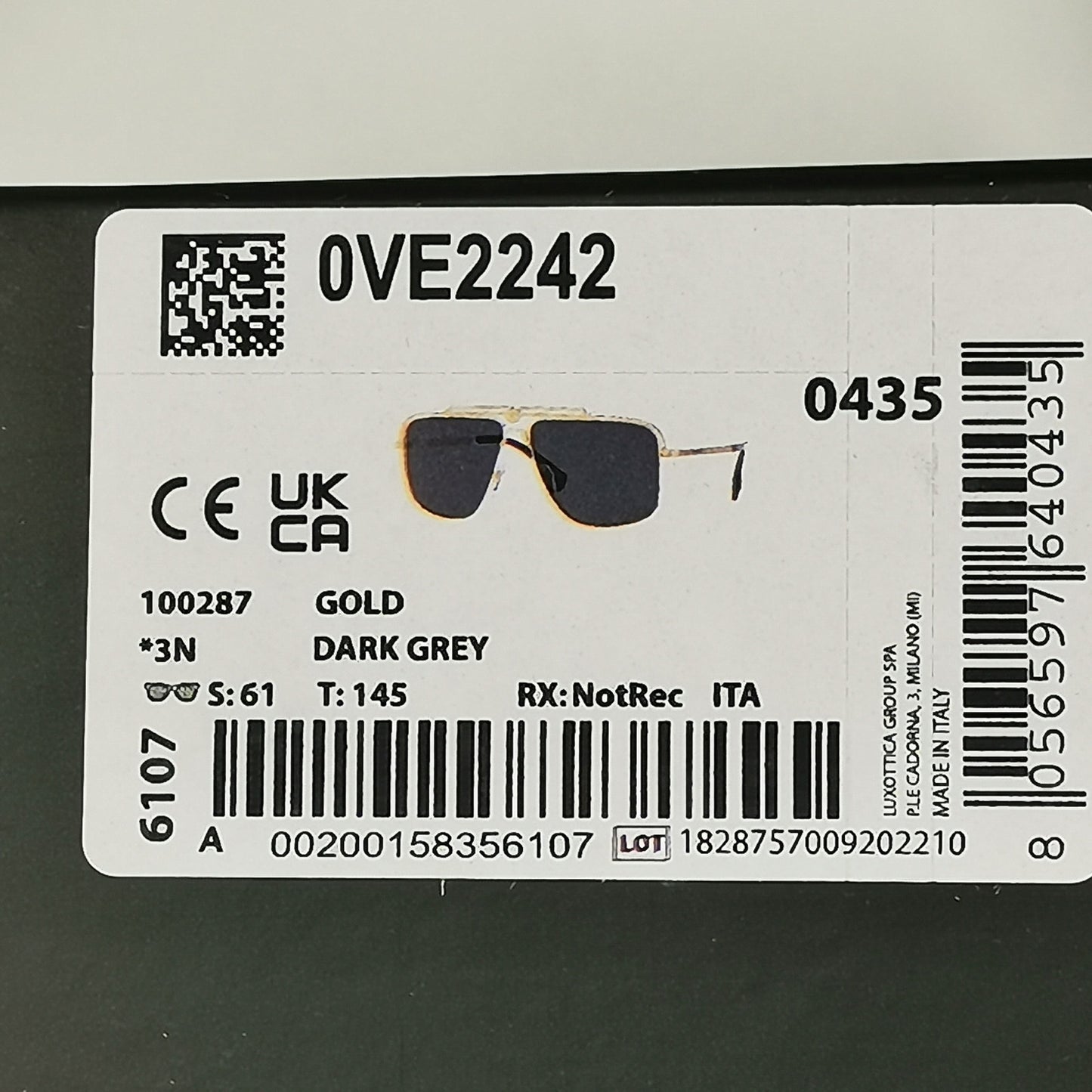 Versace Sunglasses Gold Black Medusa Square Meander MOD 2242 1002/87