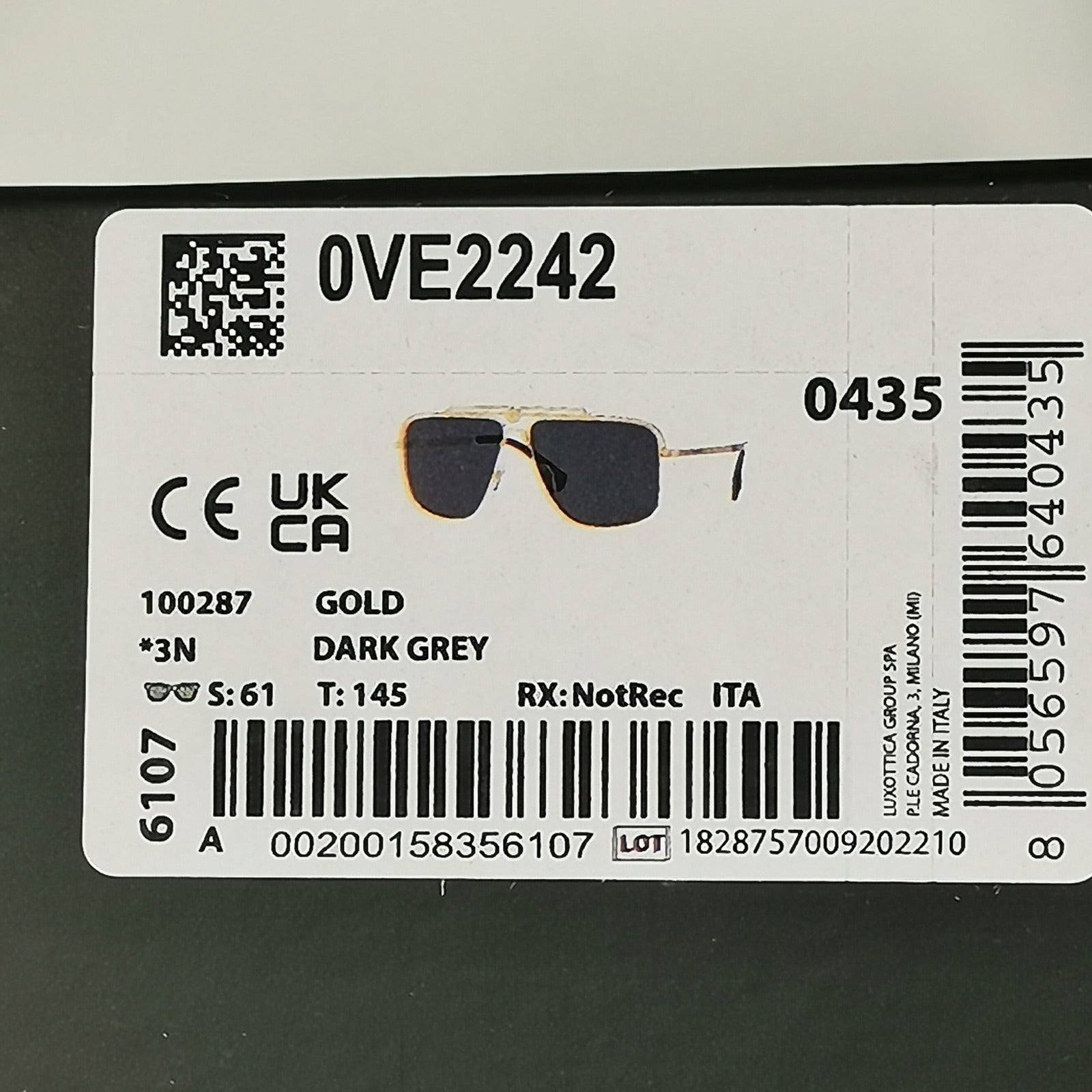 Versace Sunglasses Gold Black Medusa Square Meander MOD 2242 1002/87