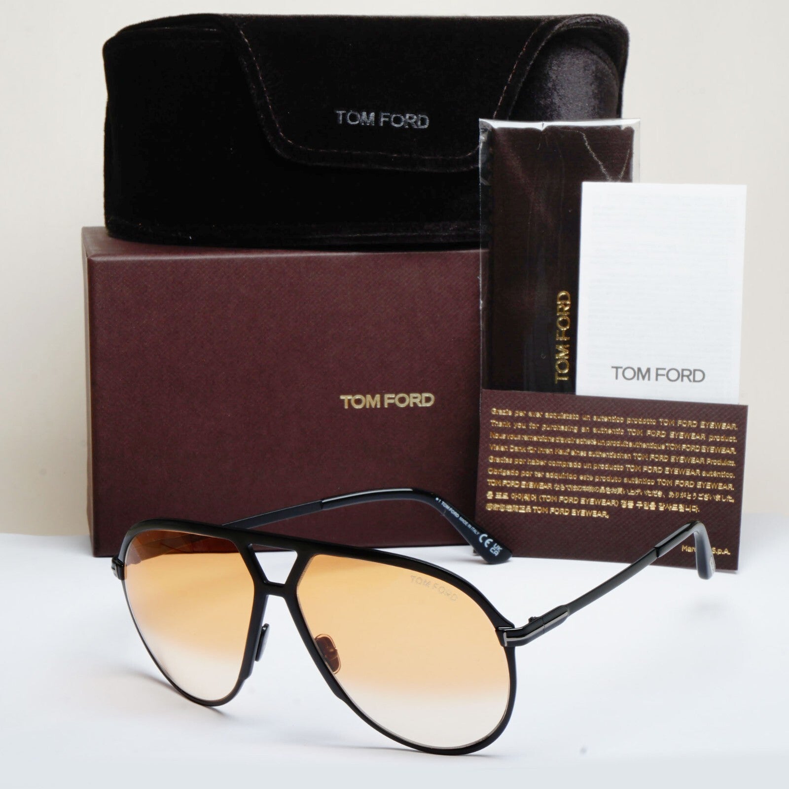 Tom Ford Sunglasses Xavier Black Yellow Large Pilot FT1060 TF 1060 01F [a]