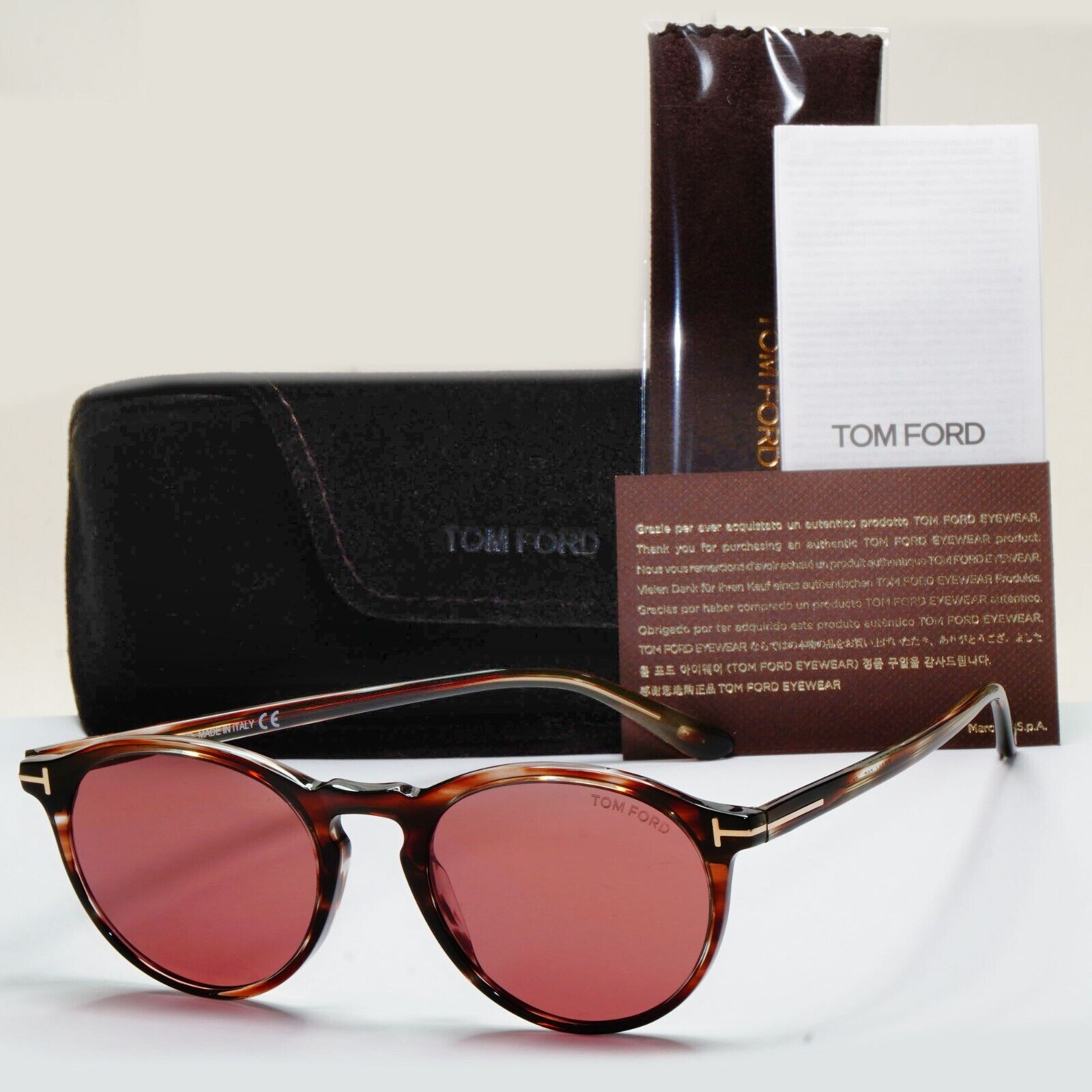 Tom Ford Sunglasses Aurele Brown Tortoise Round Red Bordo FT0904 TF 904 50E 52mm