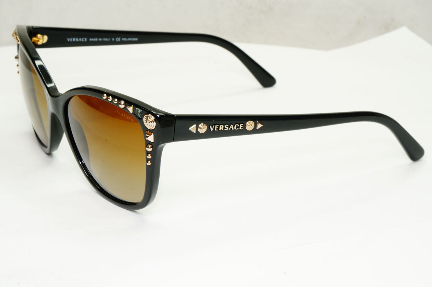 Versace 2013 Sunglasses Polarized Black Brown Gold Studs MOD 4270 GB1/T5 180323