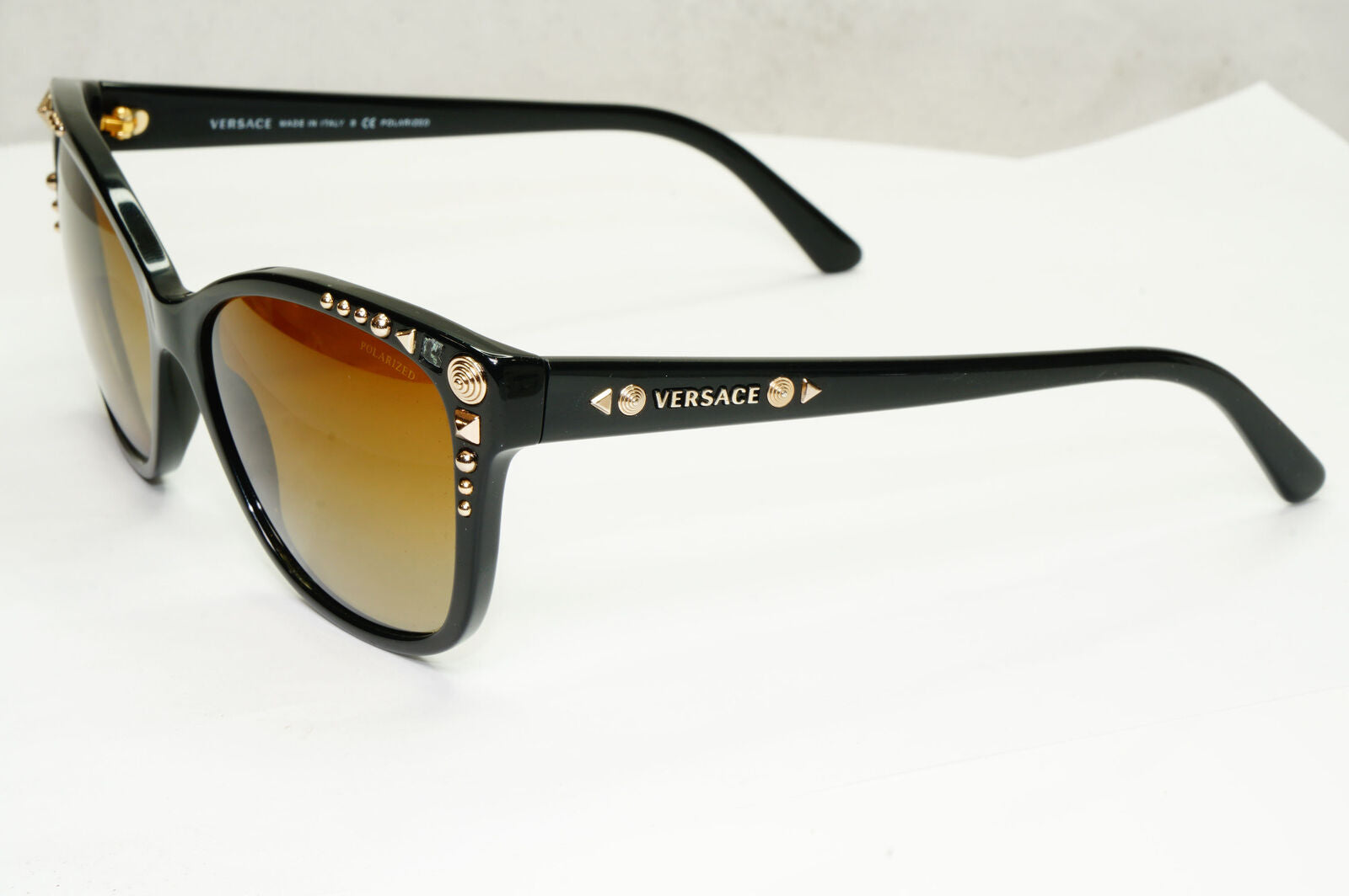 Versace 2013 Sunglasses Polarized Black Brown Gold Studs MOD 4270 GB1/T5 180323
