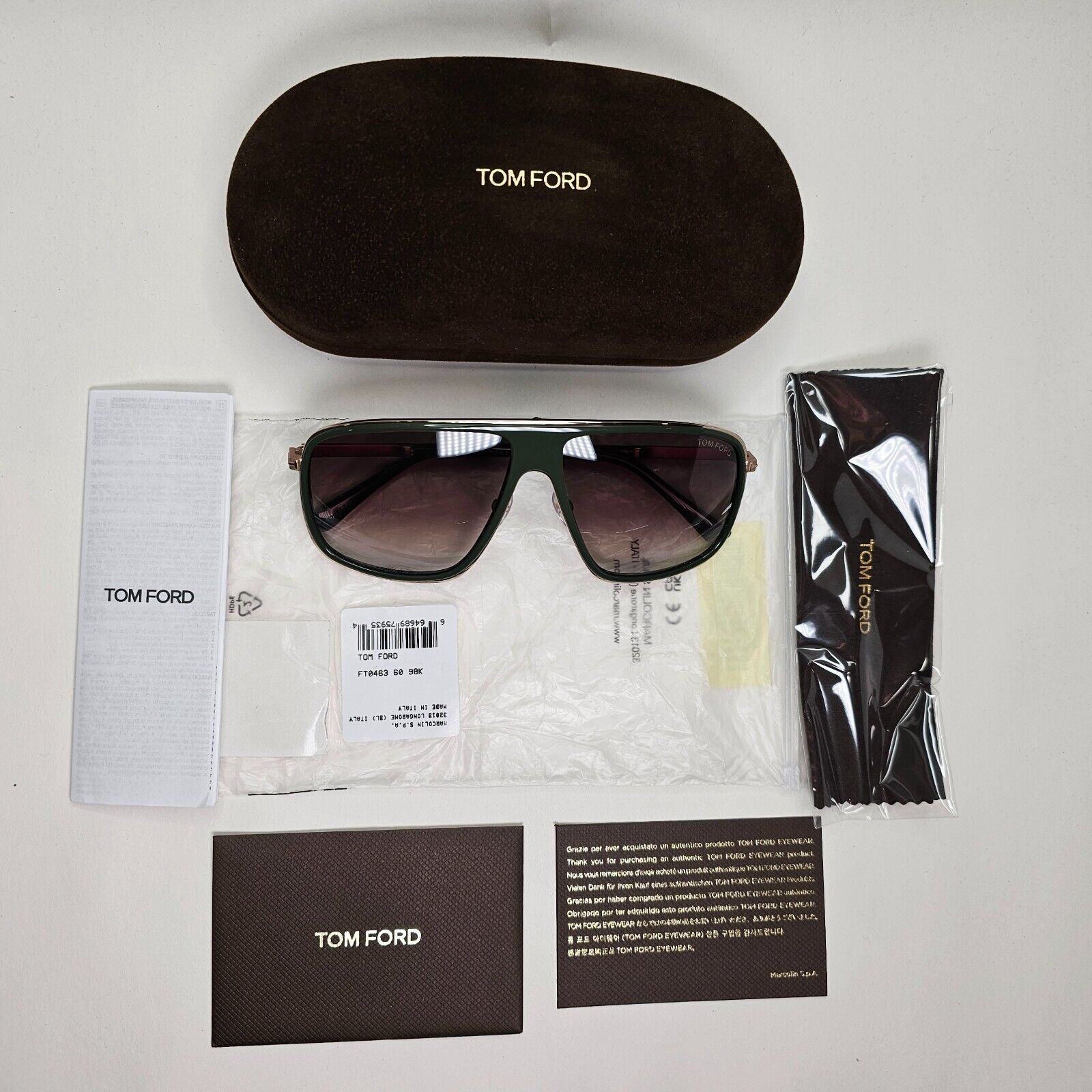 Tom Ford Sunglasses Quentin Green Gold Brown Gradient Square FT0463 TF 463 98K