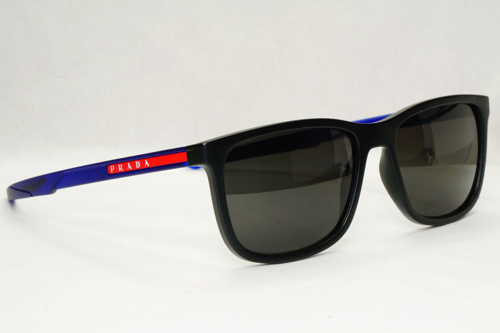 Prada Sunglasses Black Blue Rubber Square Red Stripe PS07OV VPS 07O 15C-1O1 56mm