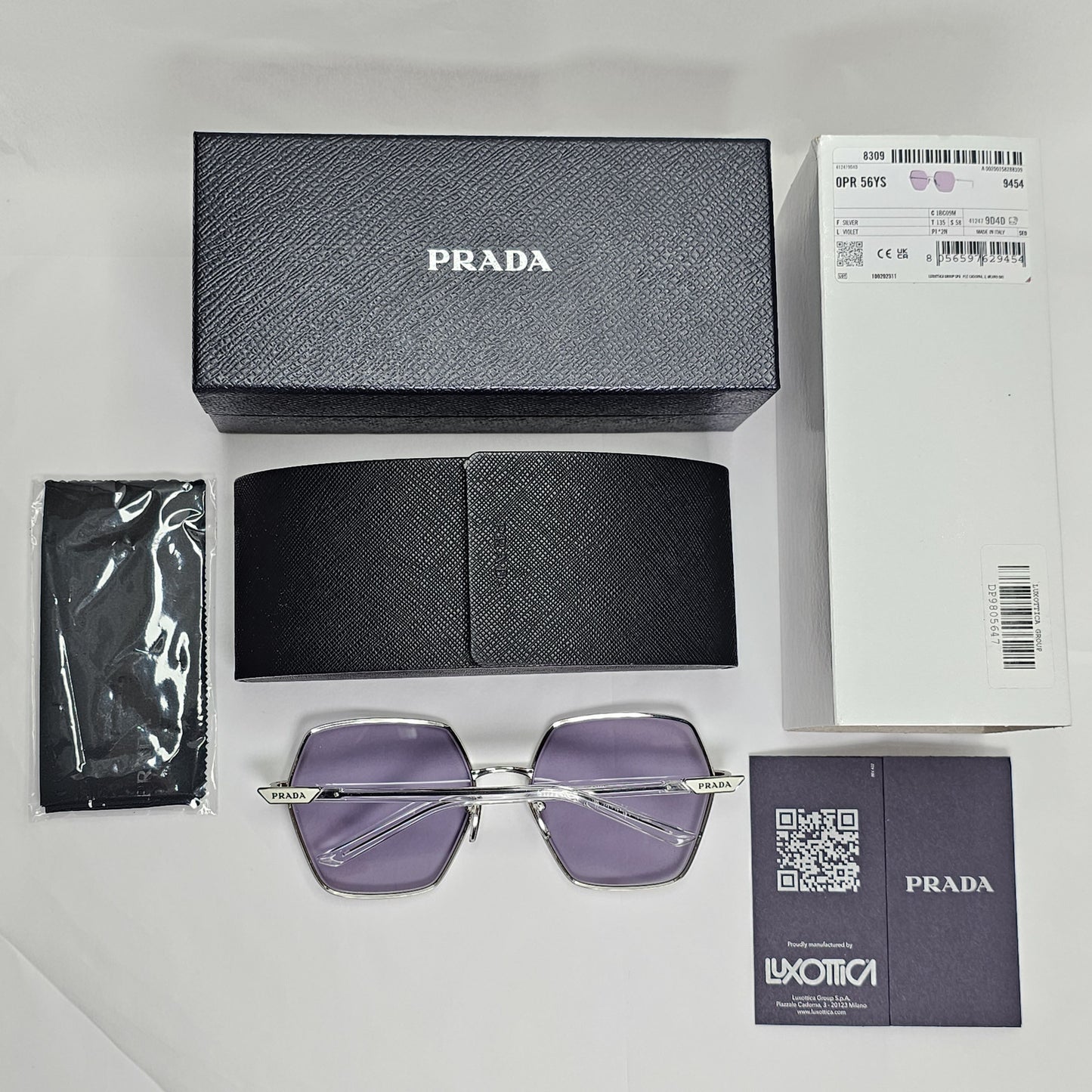 Prada Sunglasses Violet Silver Tranparent Hexagonal PR56YS SPR 56Y 1BC-09M 58mm