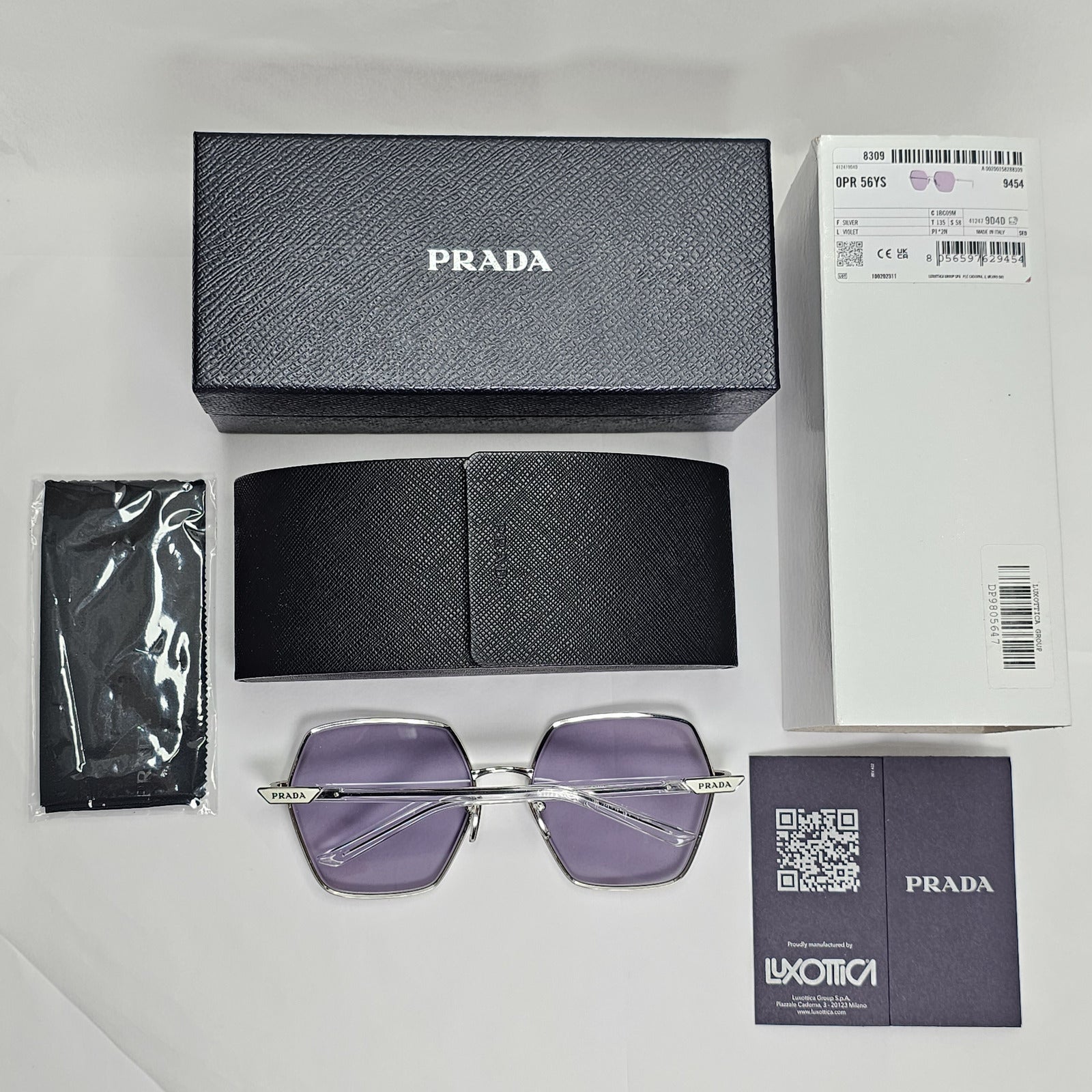 Prada Sunglasses Violet Silver Tranparent Hexagonal PR56YS SPR 56Y 1BC-09M 58mm