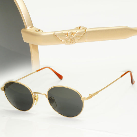 Emporio Armani Sunglasses 1997 Vintage Round Gold Black Metal Eagle 008-S 852