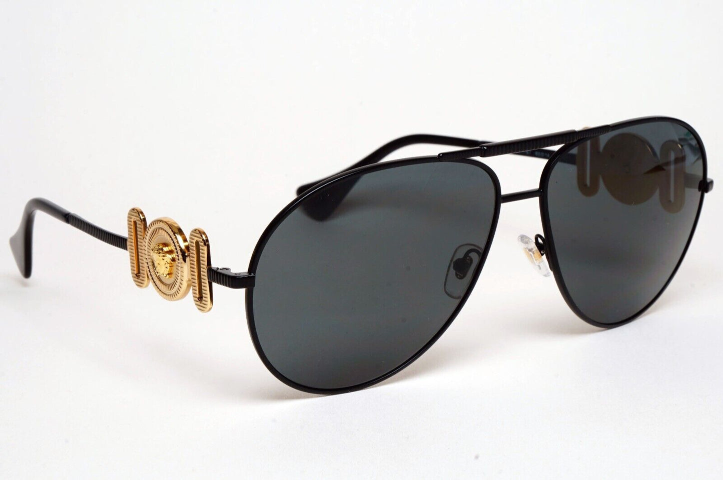 Versace Sunglasses Black Matte Gold Medusa Pilot MOD VE 2249 1261/87 65mm