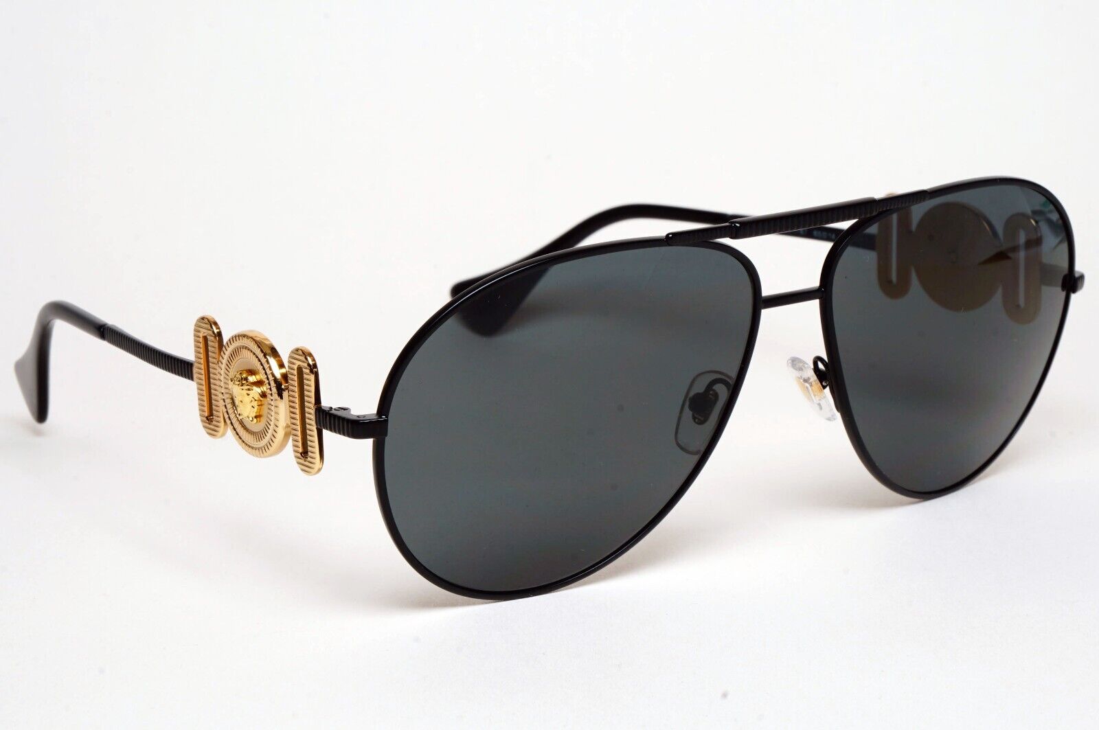 Versace Sunglasses Black Matte Gold Medusa Pilot MOD VE 2249 1261/87 65mm