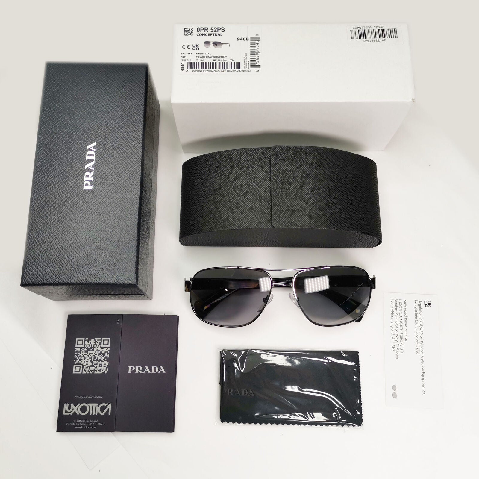 Prada Sunglasses Polarized Black Grey Gradient Gunmetal PR52PS SPR 52P 5AV-5W1