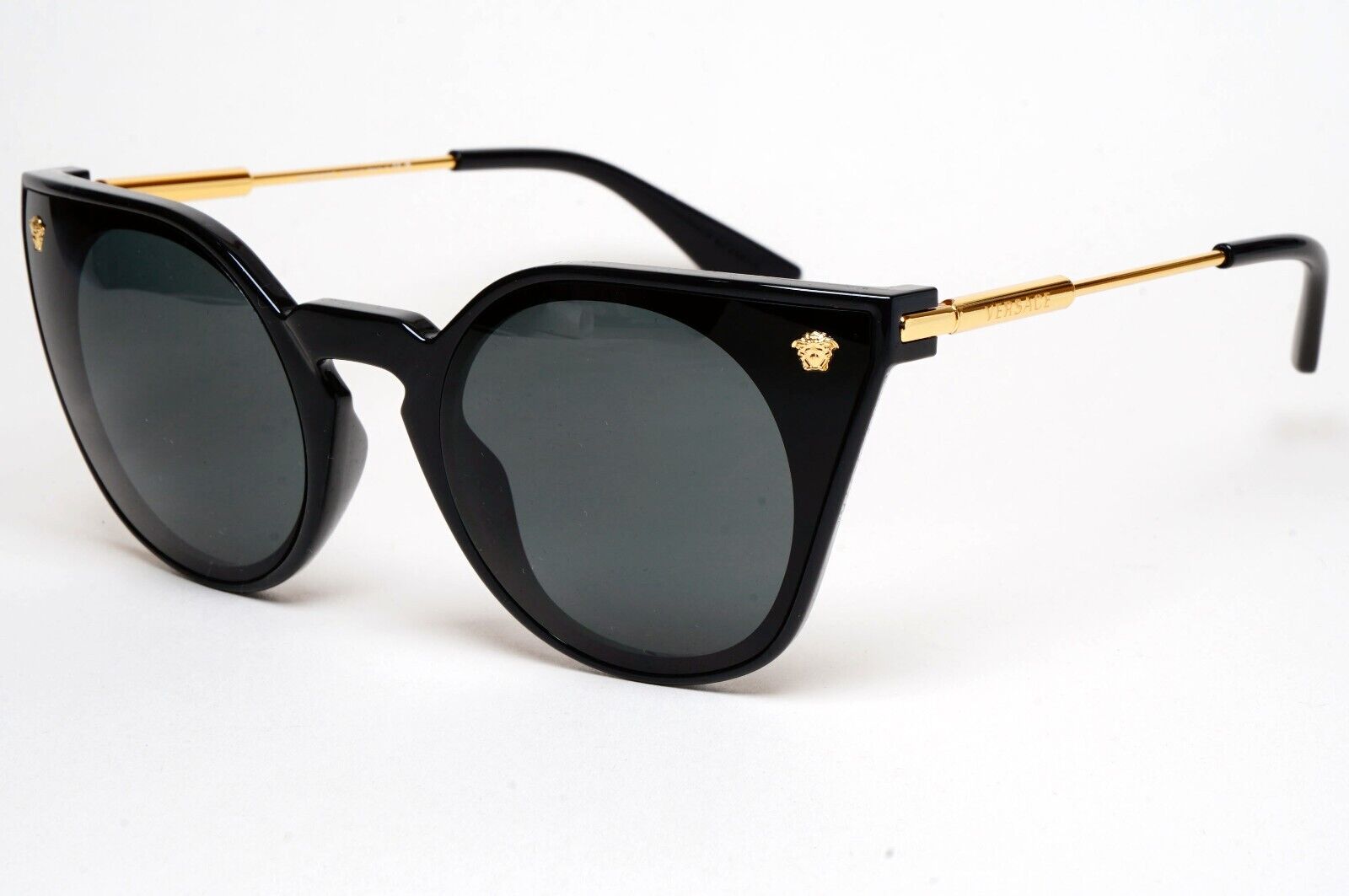 Versace Sunglasses Black Gold Cat Eye Medusa Dark Grey MOD VE 4410 GB1/87 60mm