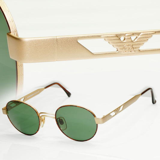Emporio Armani Sunglasses 1997 Vintage Gold Round Green Eagle Metal 023-S 833 L