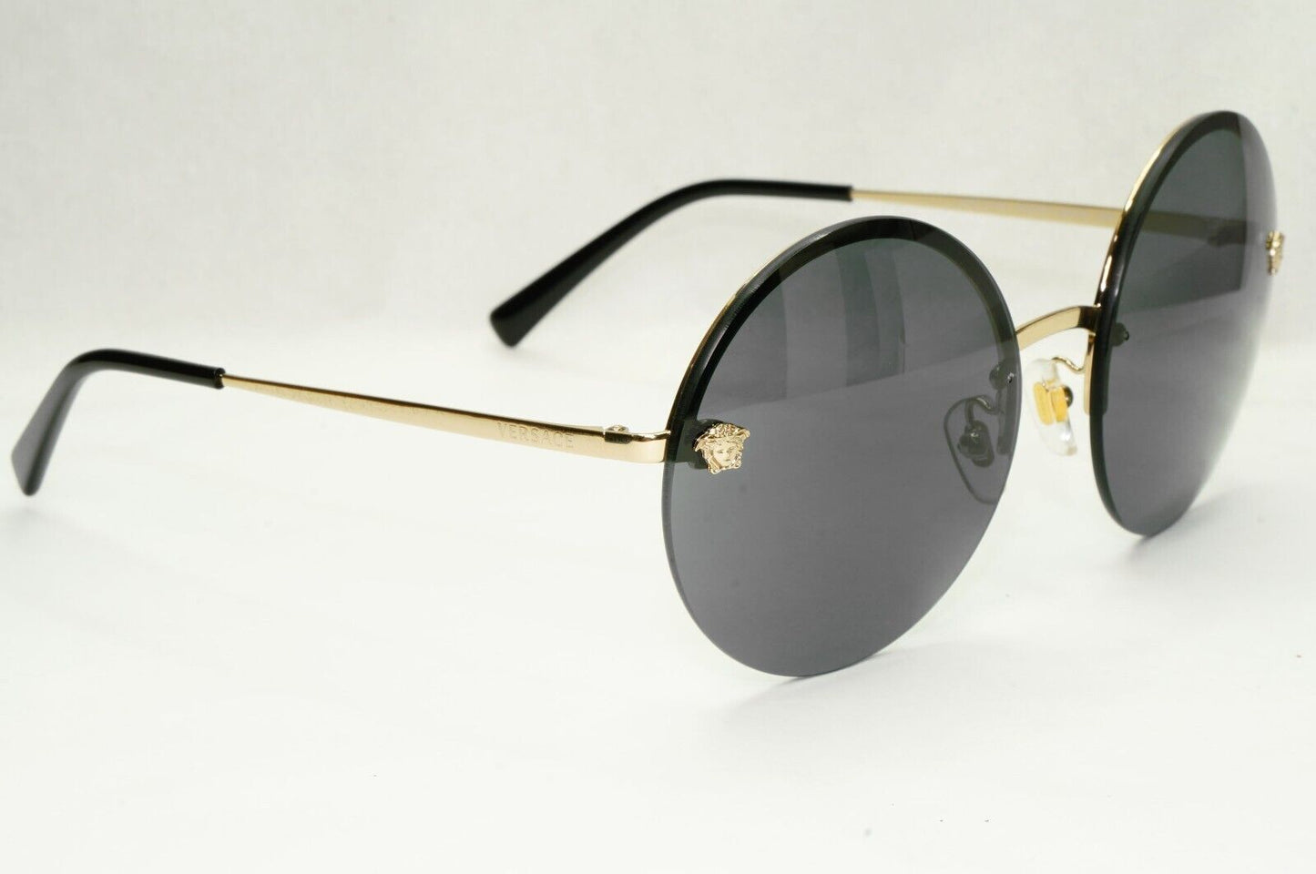 Versace Sunglasses Gold Black Round Medusa Rimless Metal MOD VE 2176 1252/87