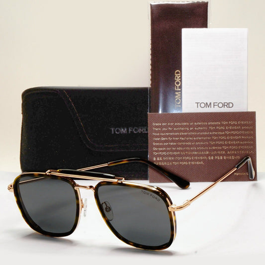 Tom Ford Sunglasses Huck Gold Brown Grey Navigator Square FT0665 TF 665 52A 56mm