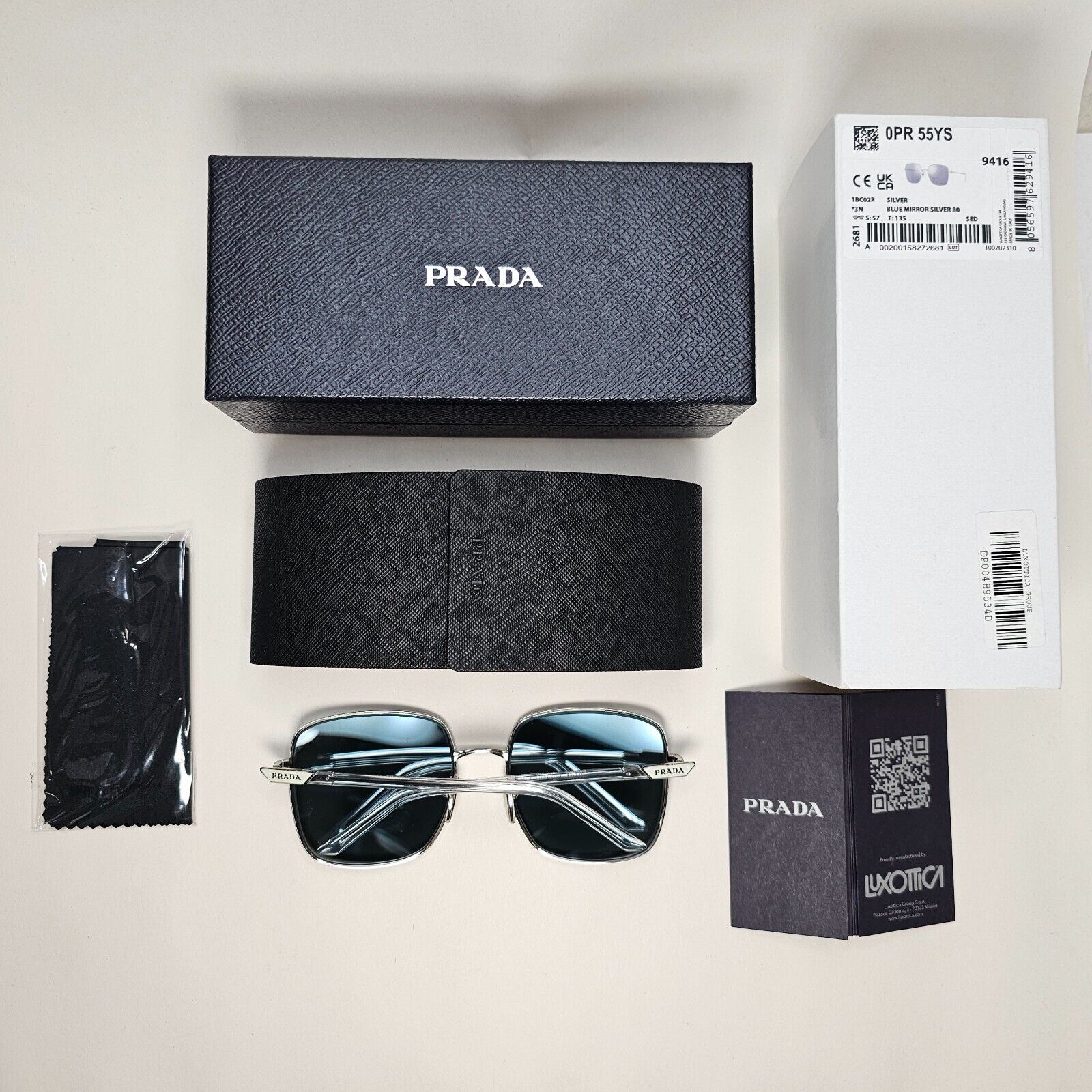 Prada Sunglasses Silver Mirror Large Square Oversized PR55YS SPR 55Y 1BC-02R