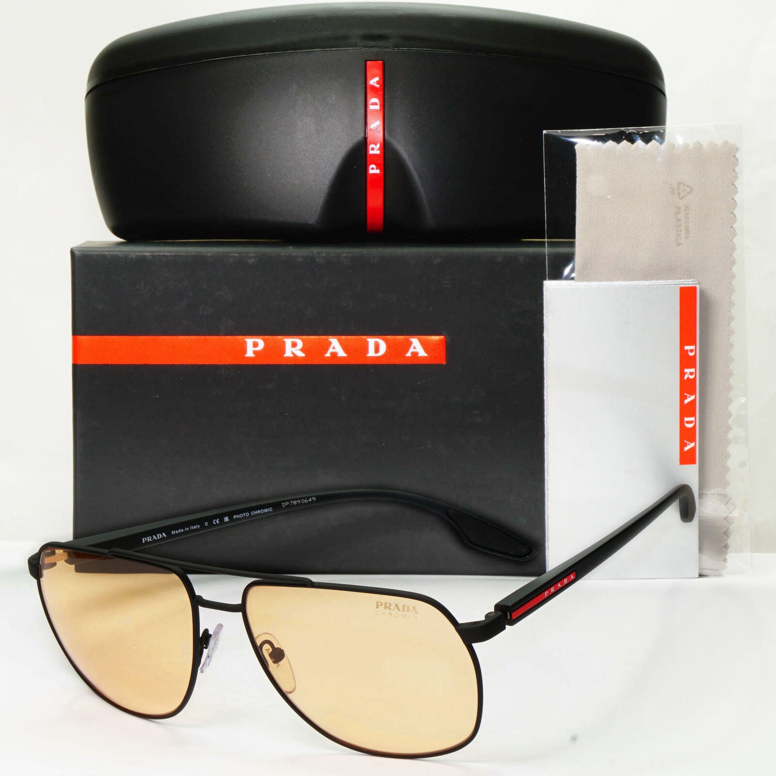 Prada Photocromic Yellow Orange Sunglasses Black Pilot PS55VS SPS 55V DG0-01S