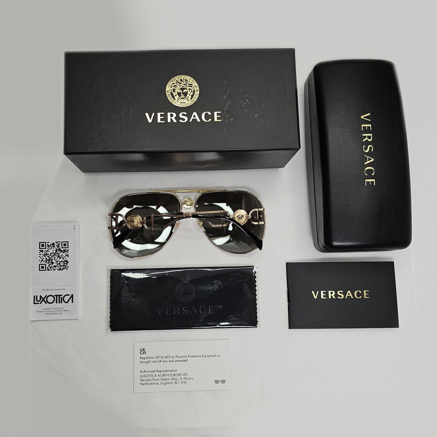 Versace Sunglasses Gold Silver Mirror Medusa Metal Pilot MOD VE 2255 1002/6G