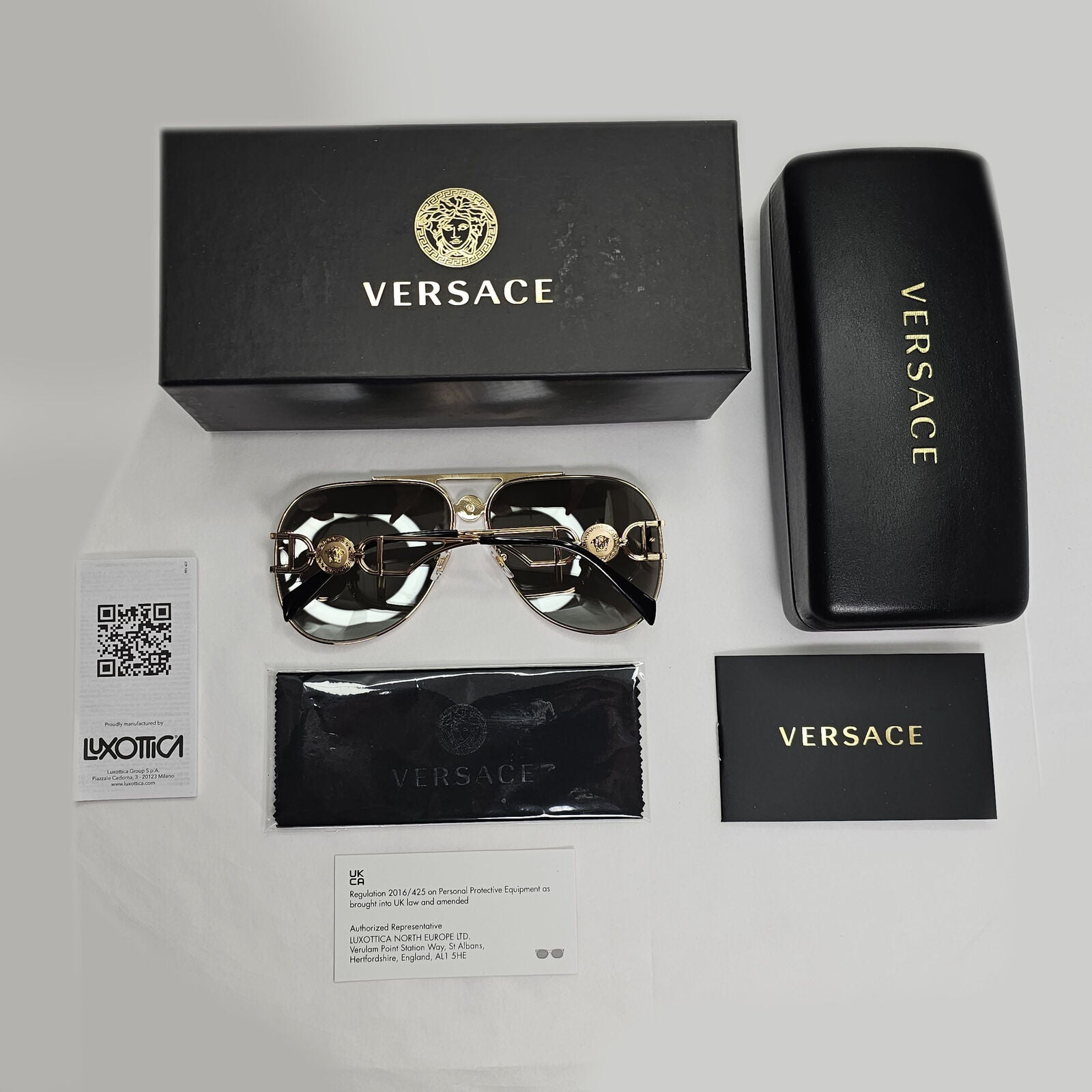 Versace Sunglasses Gold Silver Mirror Medusa Metal Pilot MOD VE 2255 1002/6G