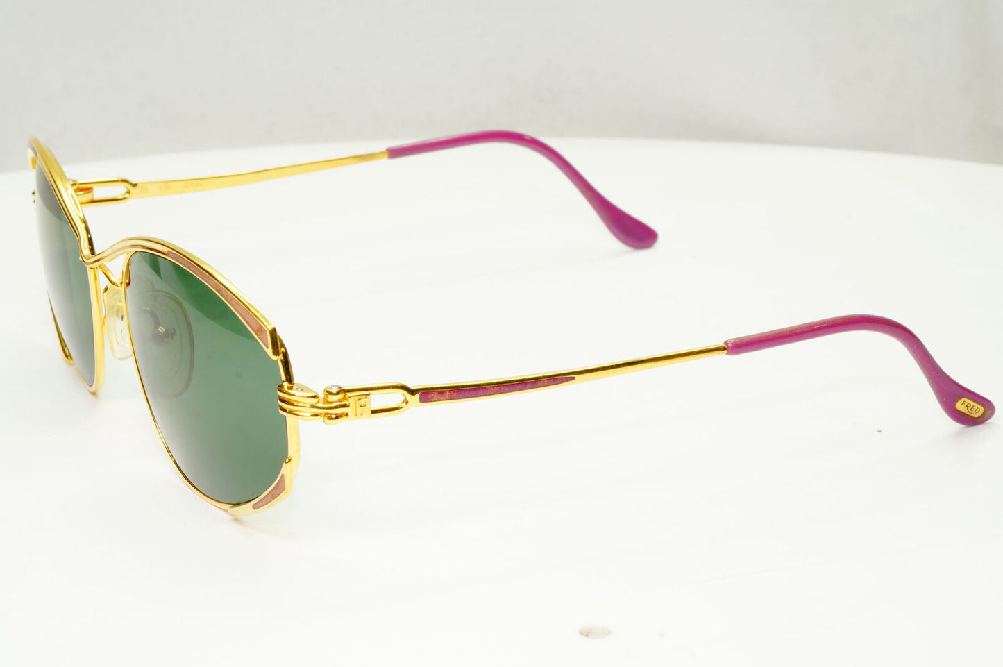 Fred 1990s Vintage Sunglasses 23K Gold Plated Green Metal Square Joyau 261022