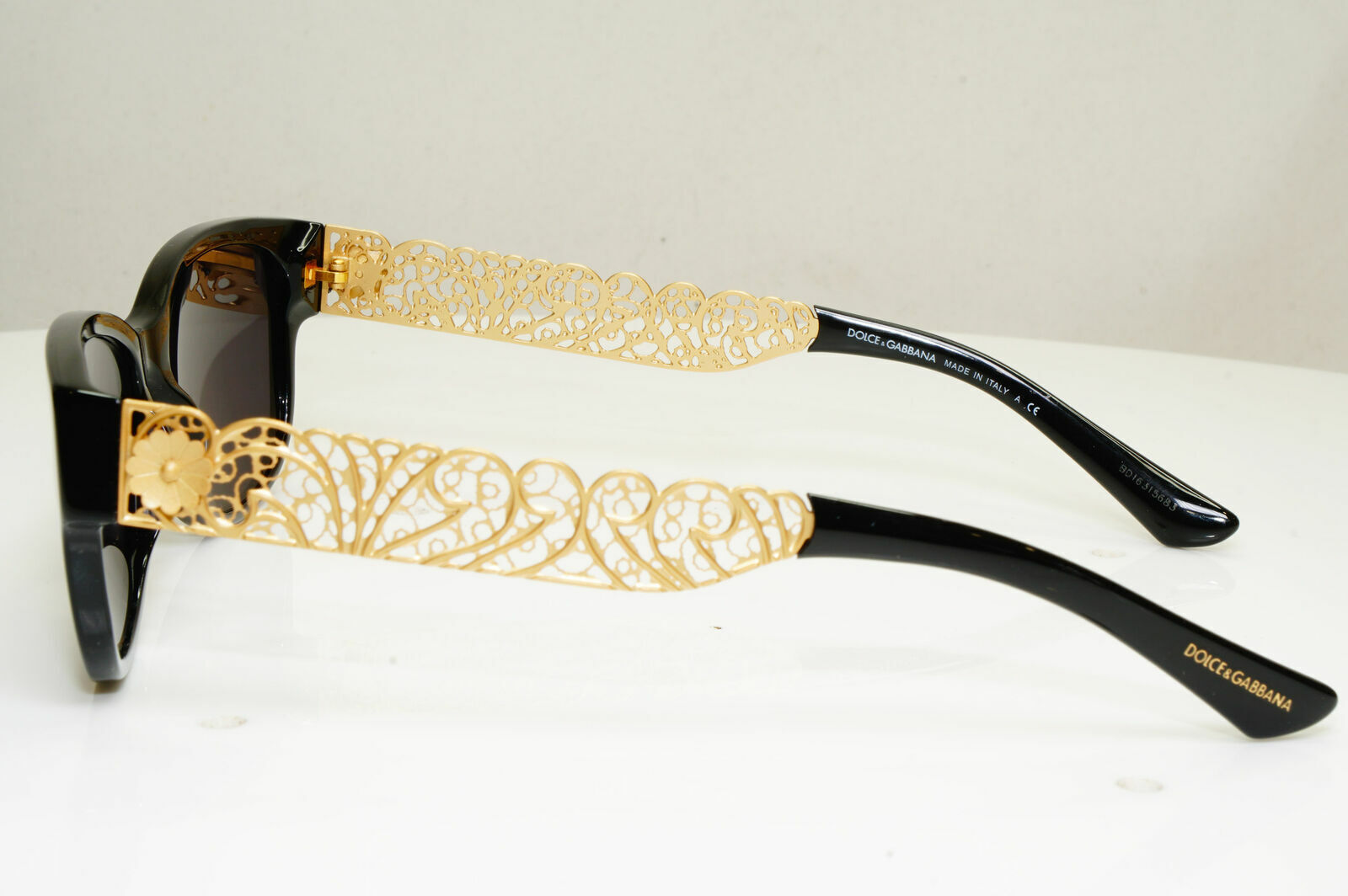 Authentic Dolce & Gabbana Gold Flowers Black Womens Sunglasses DG 3185 501 30209