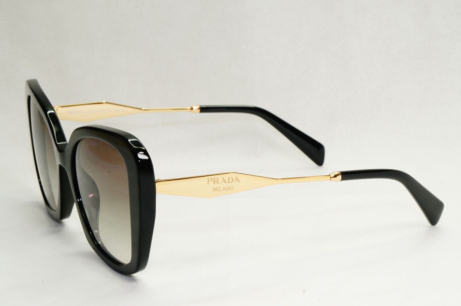 Prada Sunglasses Black Gold Square Grey Gradient Milano PR03YS SPR 03Y 1AB-0A7