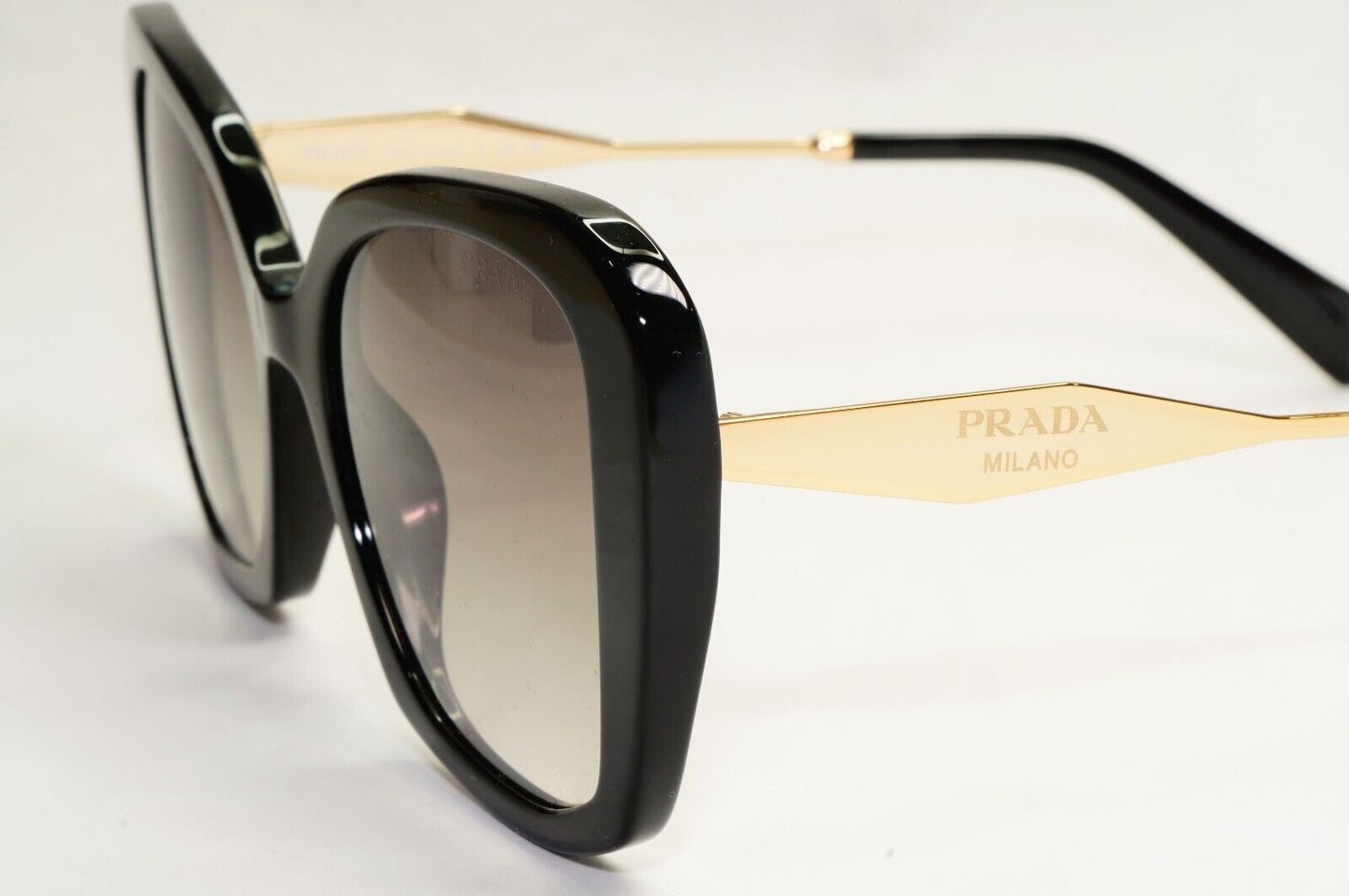 Prada Sunglasses Black Gold Square Grey Gradient Milano PR03YS SPR 03Y 1AB-0A7