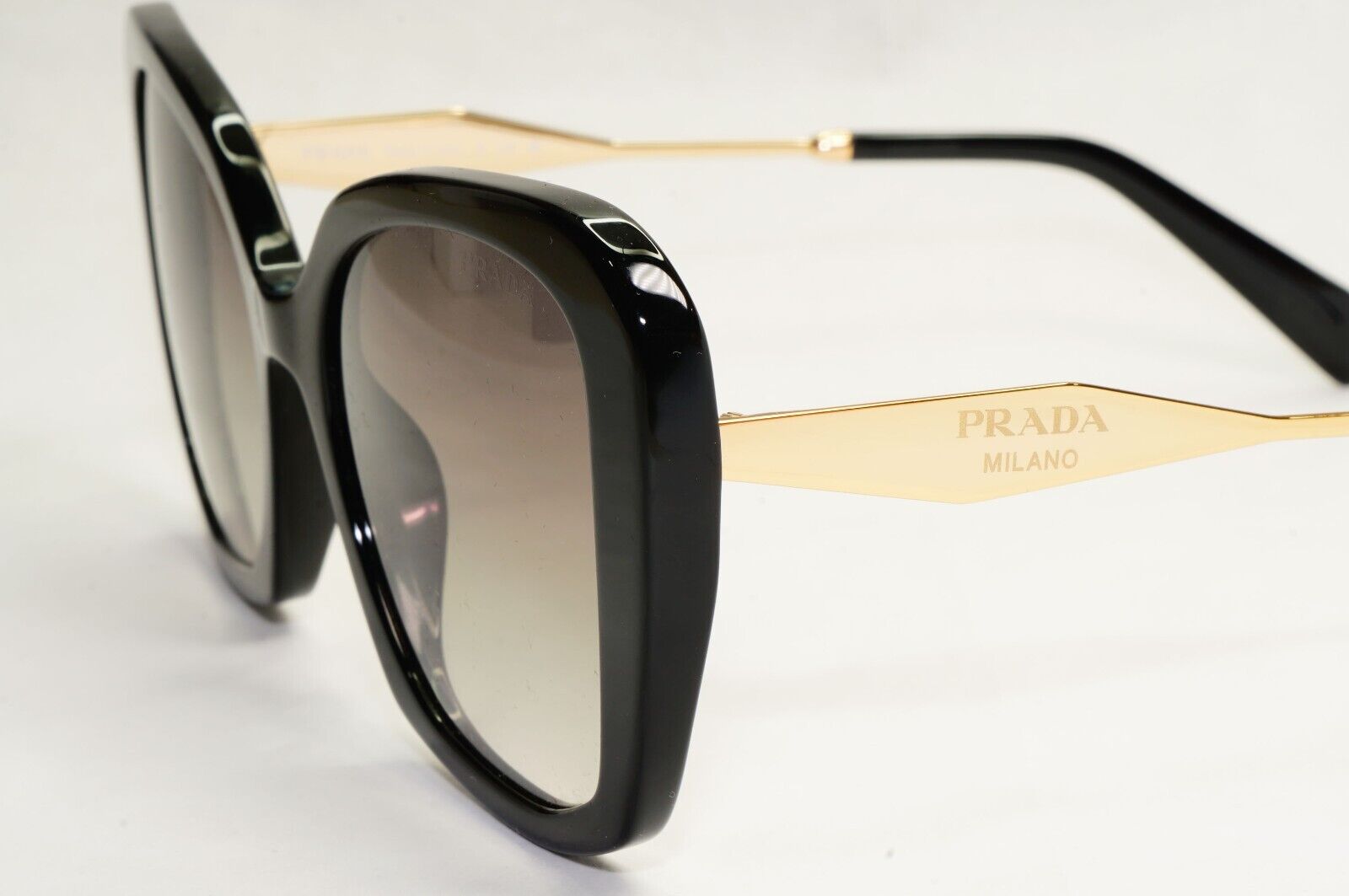 Prada Sunglasses Black Gold Square Grey Gradient Milano PR03YS SPR 03Y 1AB-0A7
