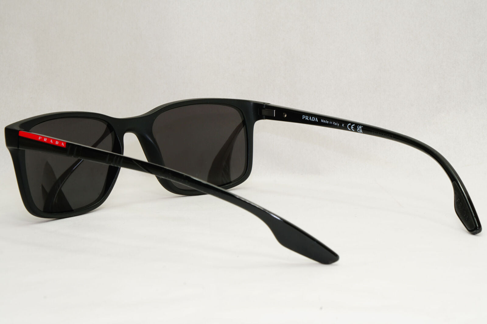 Prada Sunglasses Black Matte Square Red Stripe PS01LV VPS 01L 1BO-1O1 52mm