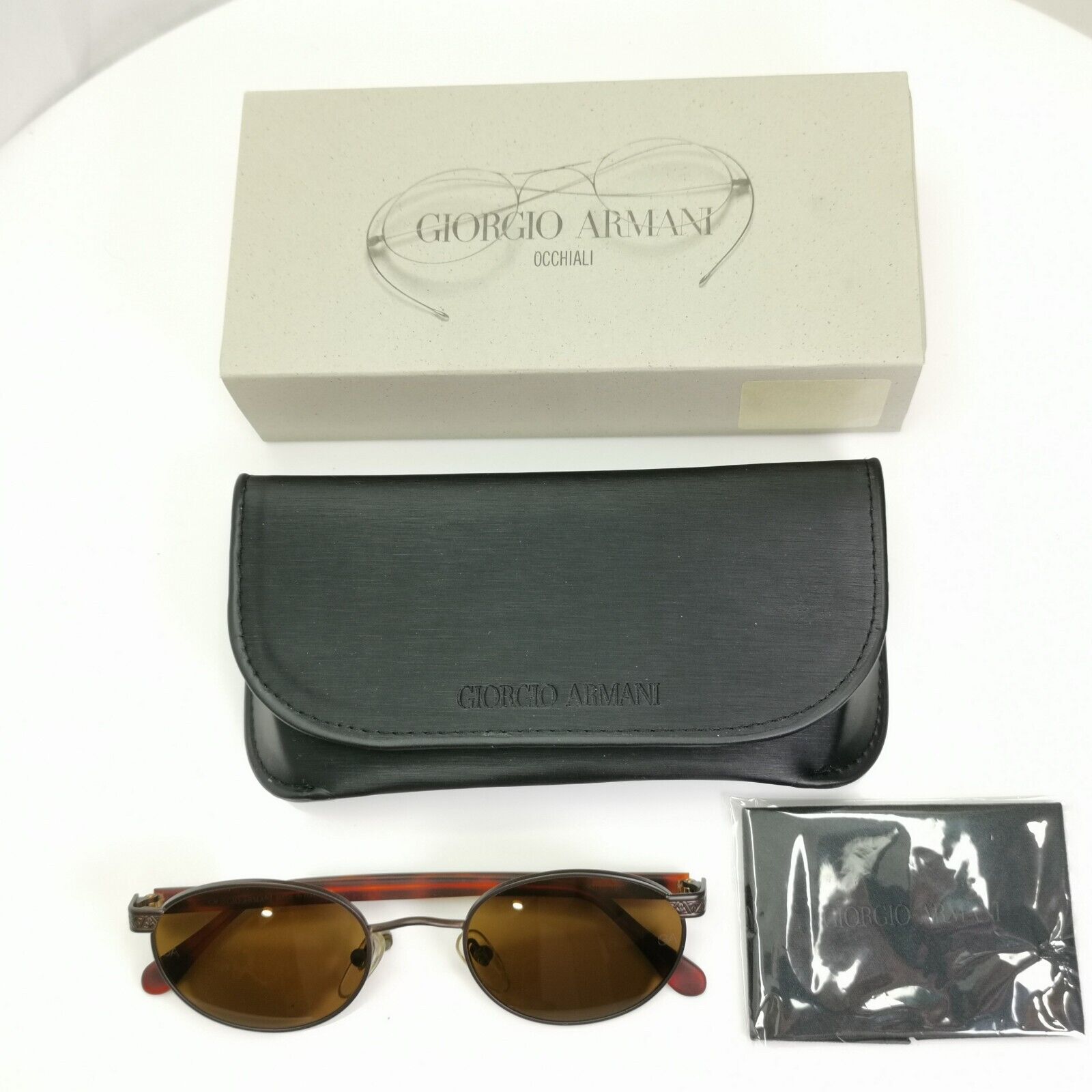 Giorgio Armani 1997 Vintage Sunglasses Oval Metal Brown Tortoise 633 883 49mm