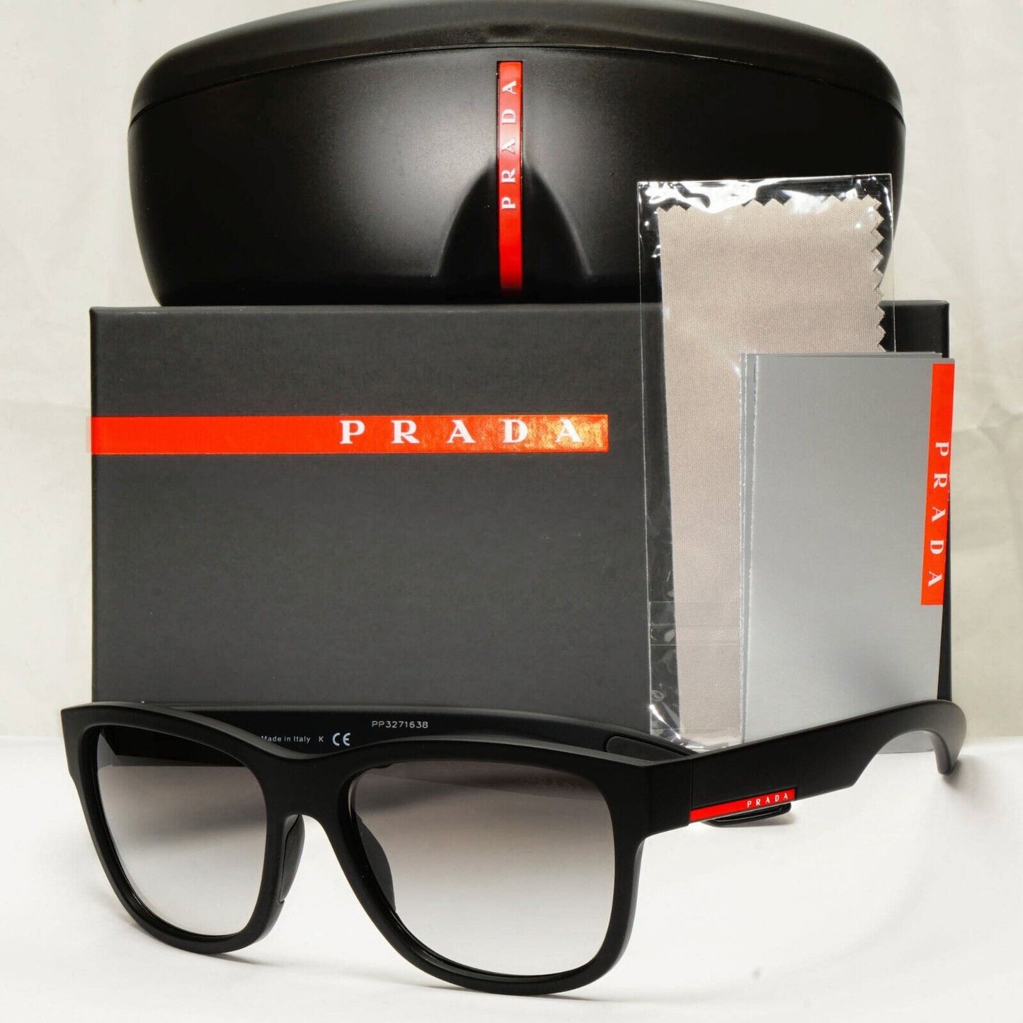 Prada Black Sunglasses Squre Grey Gradient Red Stripe PS03QS SPS 03Q DG0-0A7
